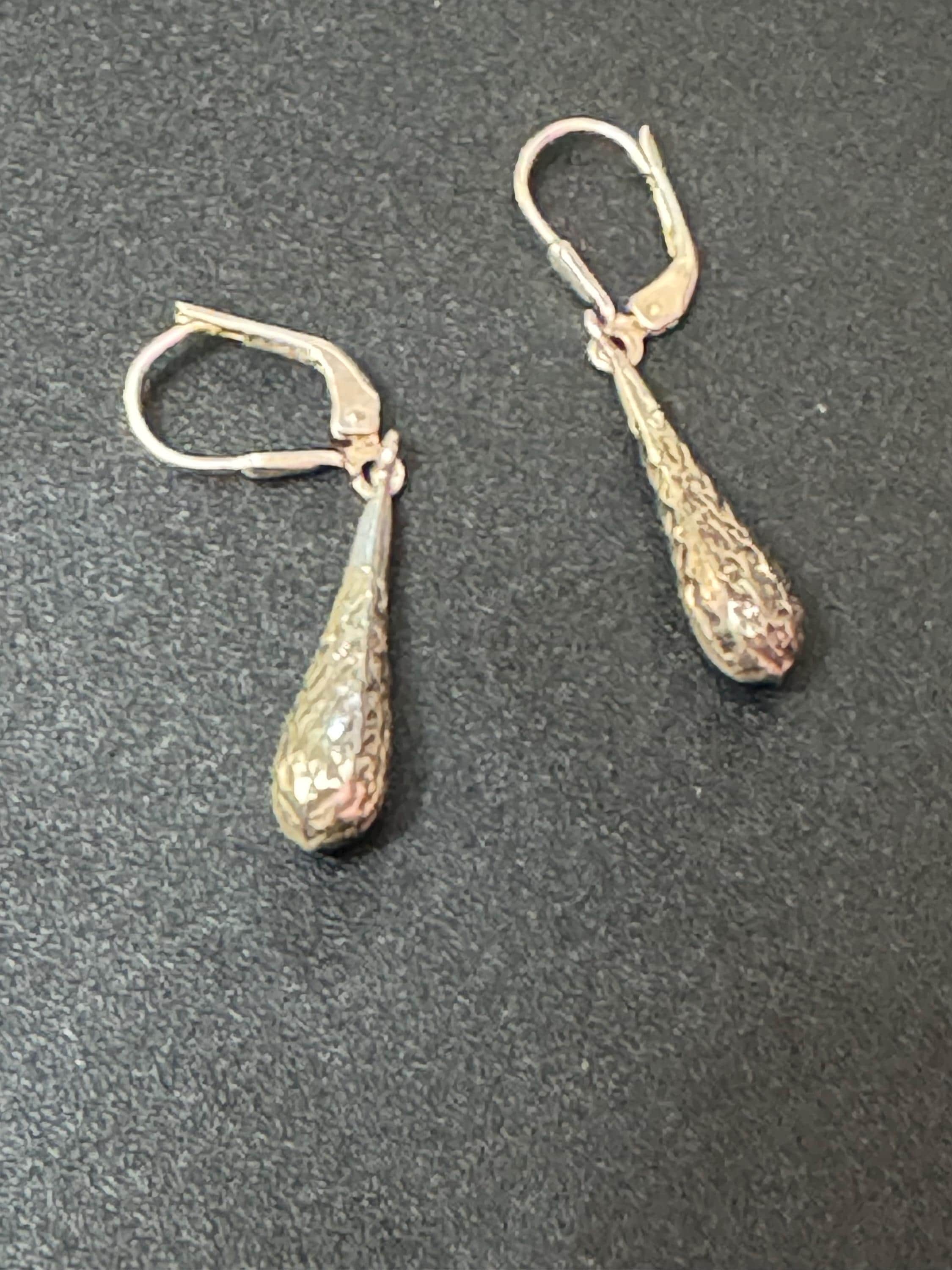 Textured Sterling Silver Teardrop Dangle Earrings