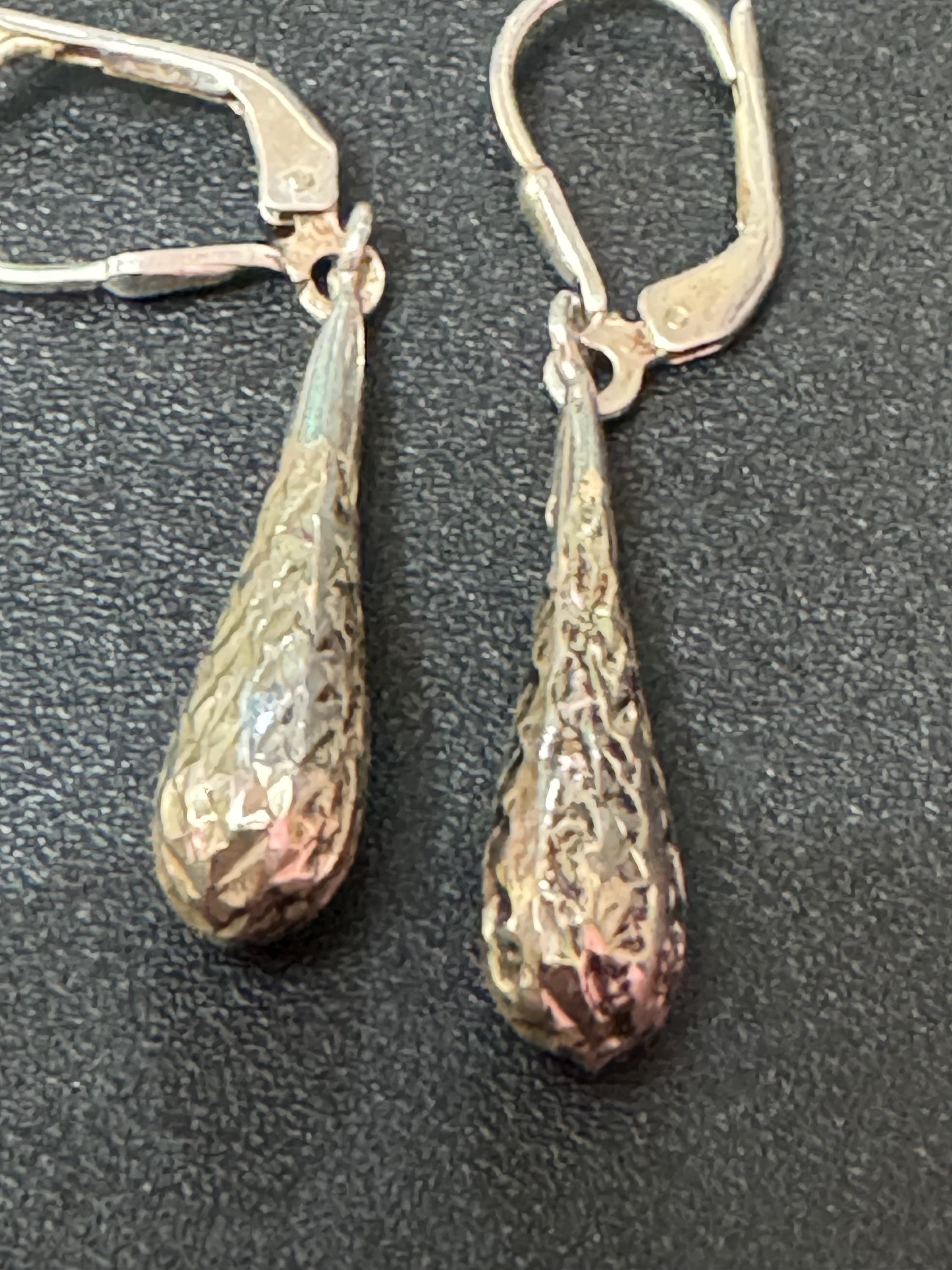 Textured Sterling Silver Teardrop Dangle Earrings