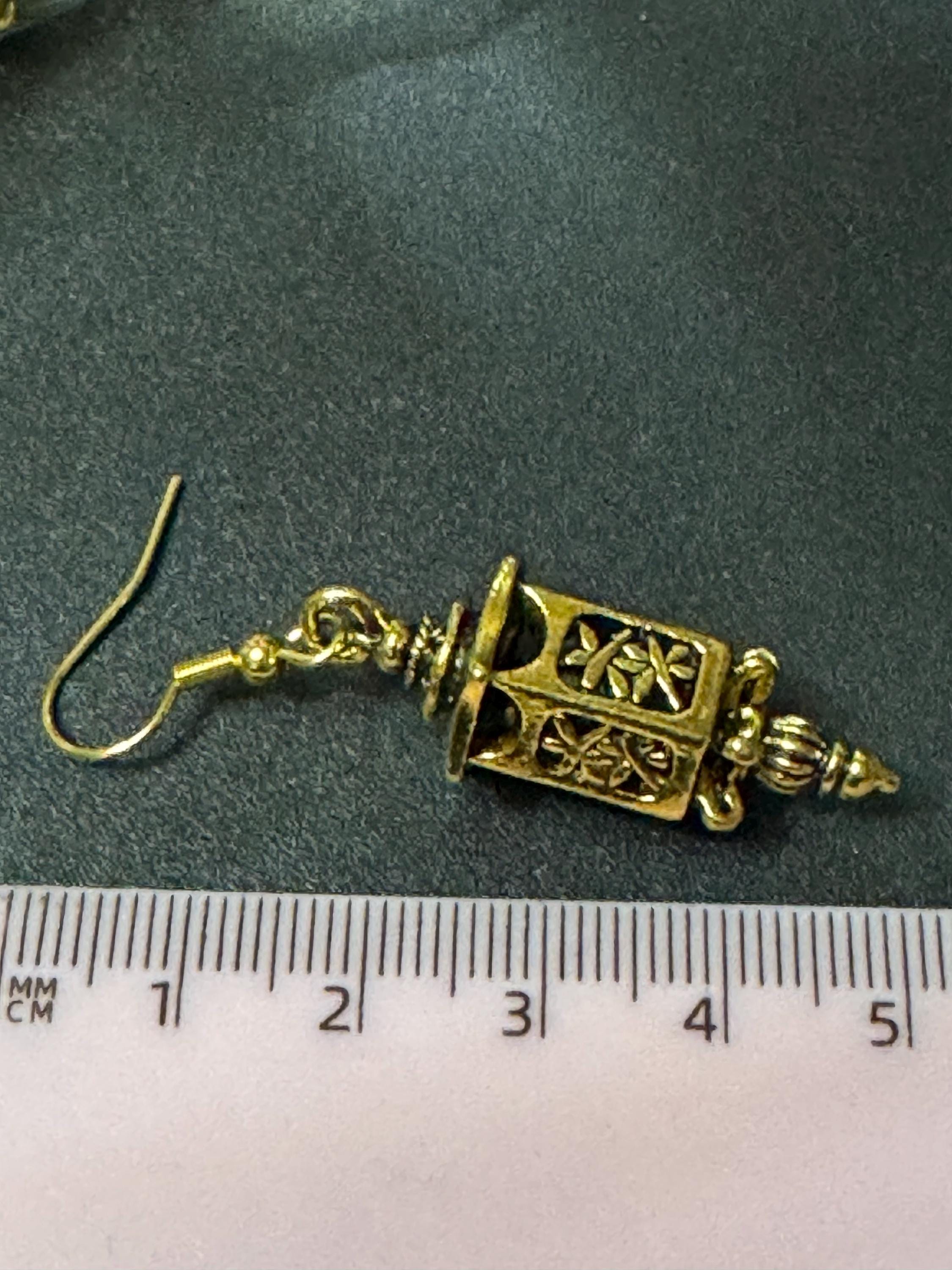 Chinese lantern gold tone drop charm earrings