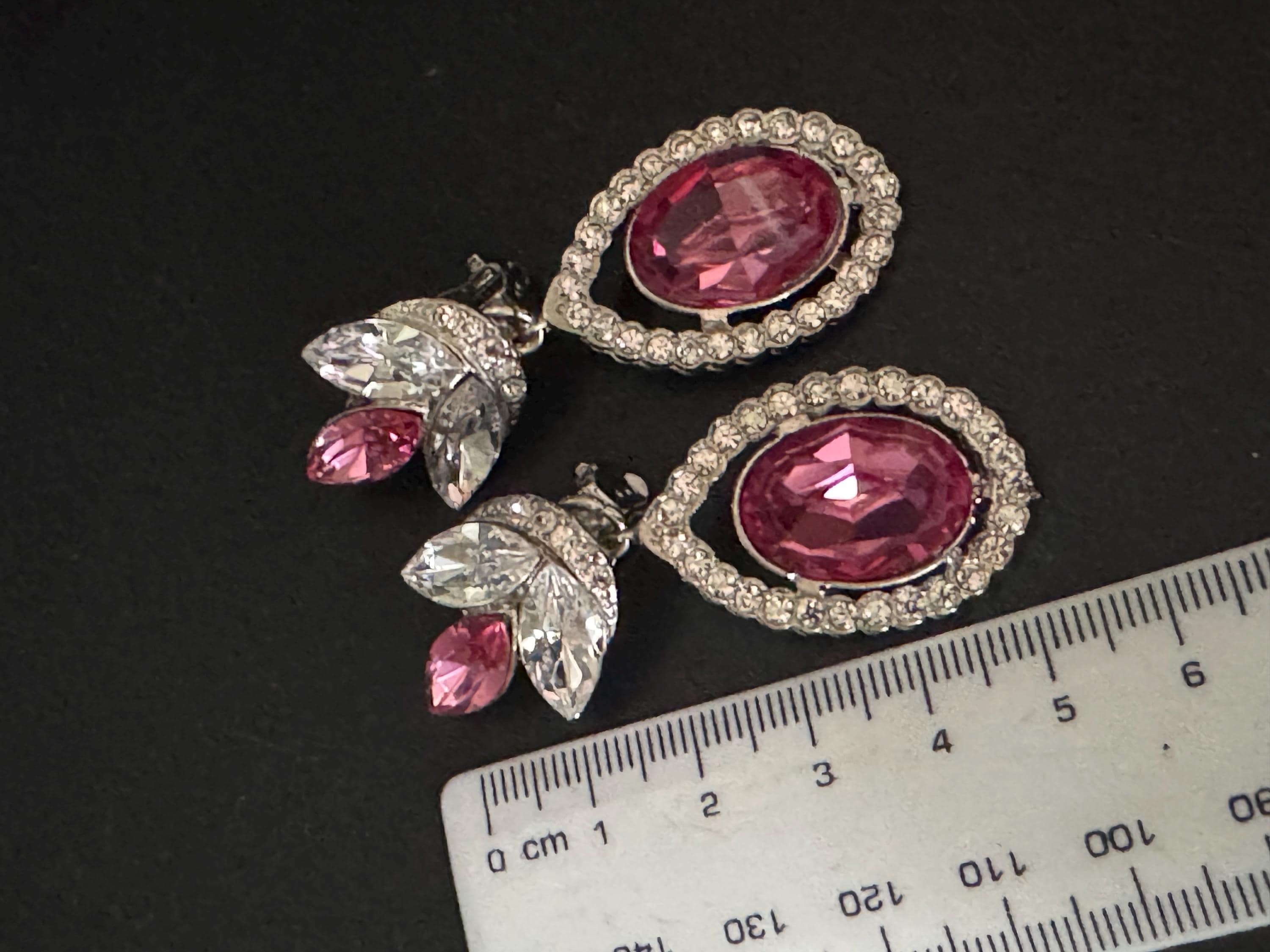 Vintage Swarovski Crystal Pink Teardrop Clip On Earrings