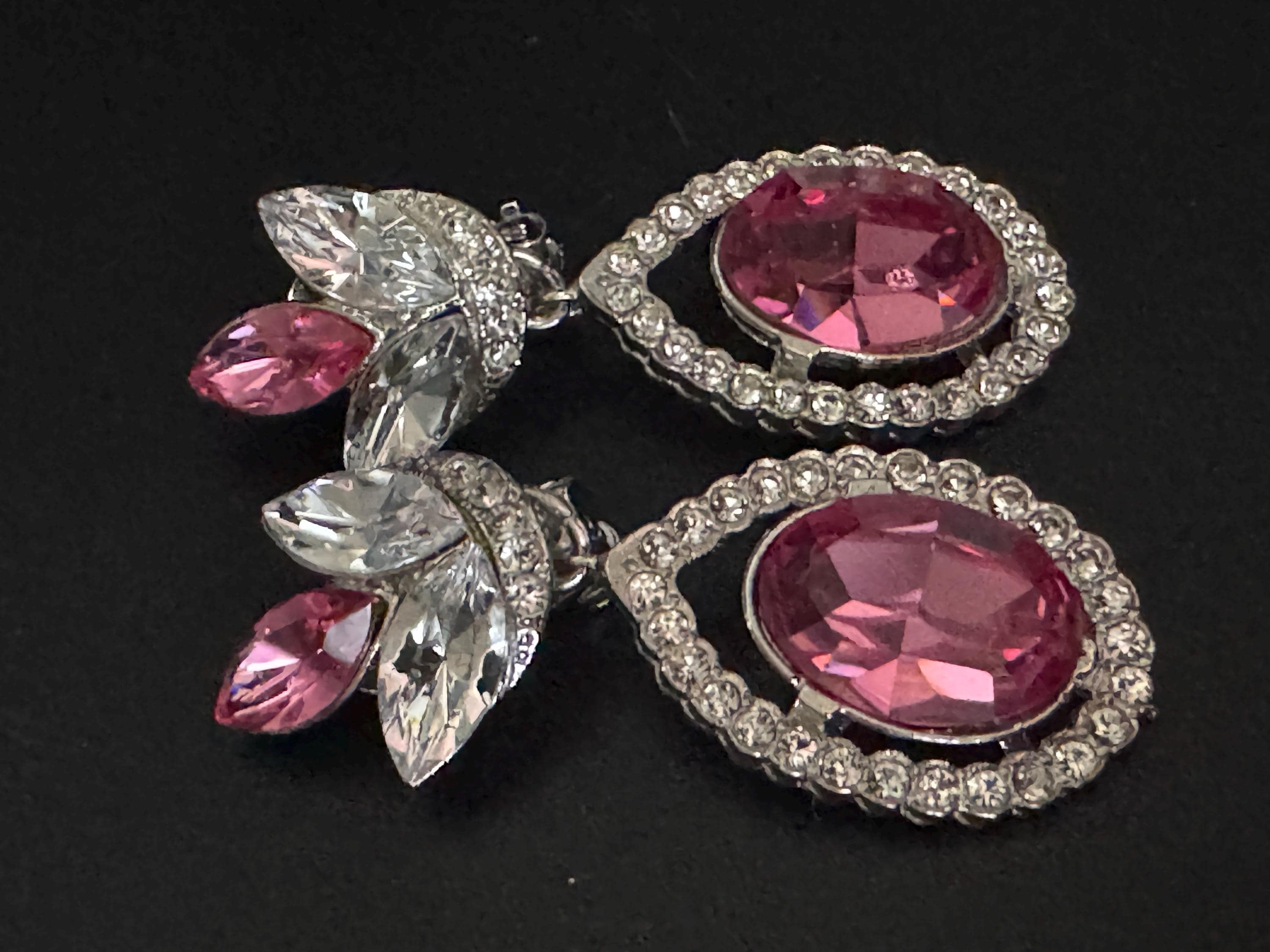 Vintage Swarovski Crystal Pink Teardrop Clip On Earrings