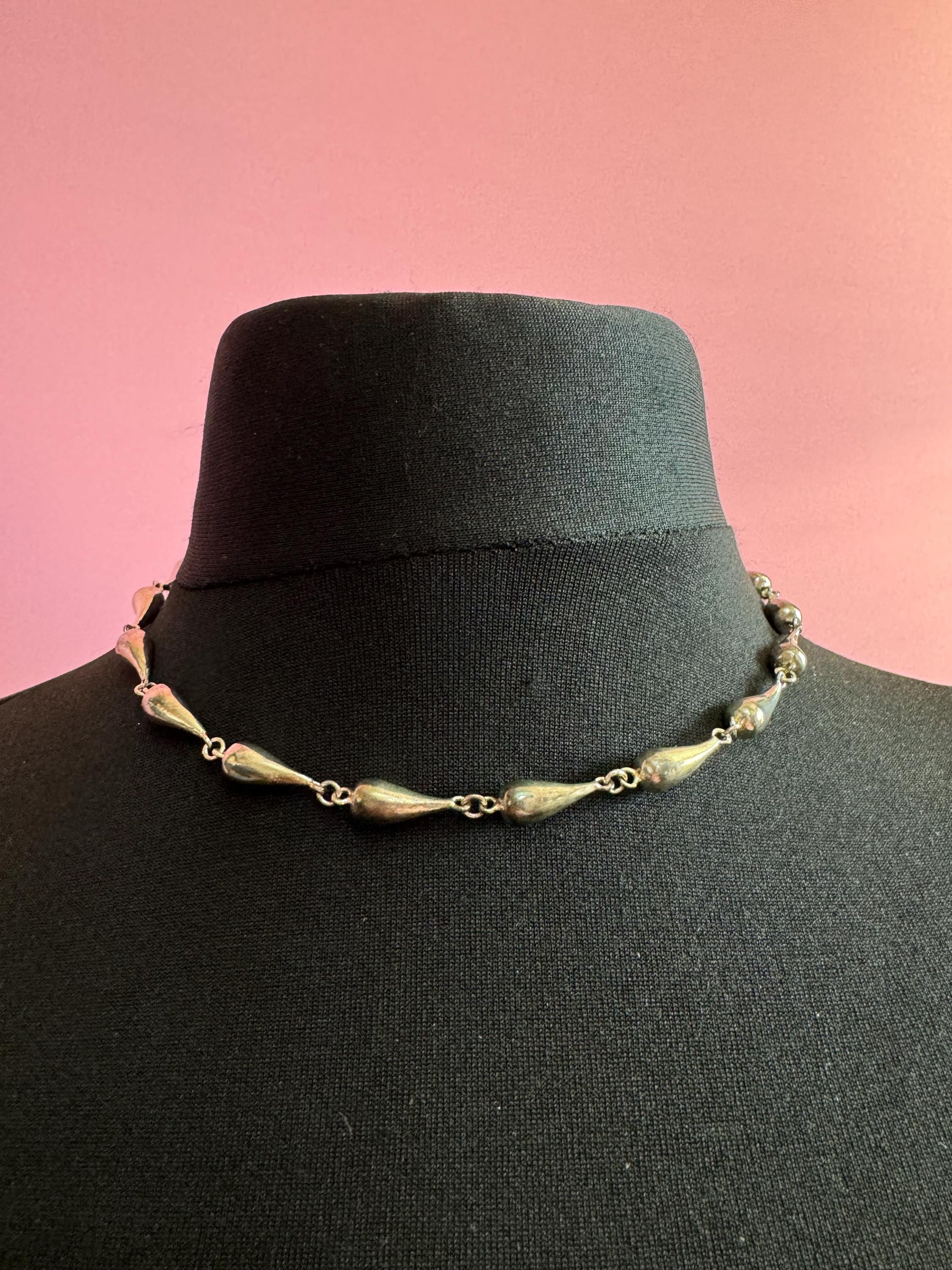 Heavy 49 grams Retro 925 Sterling Silver modernist beaded collar necklace 44cm