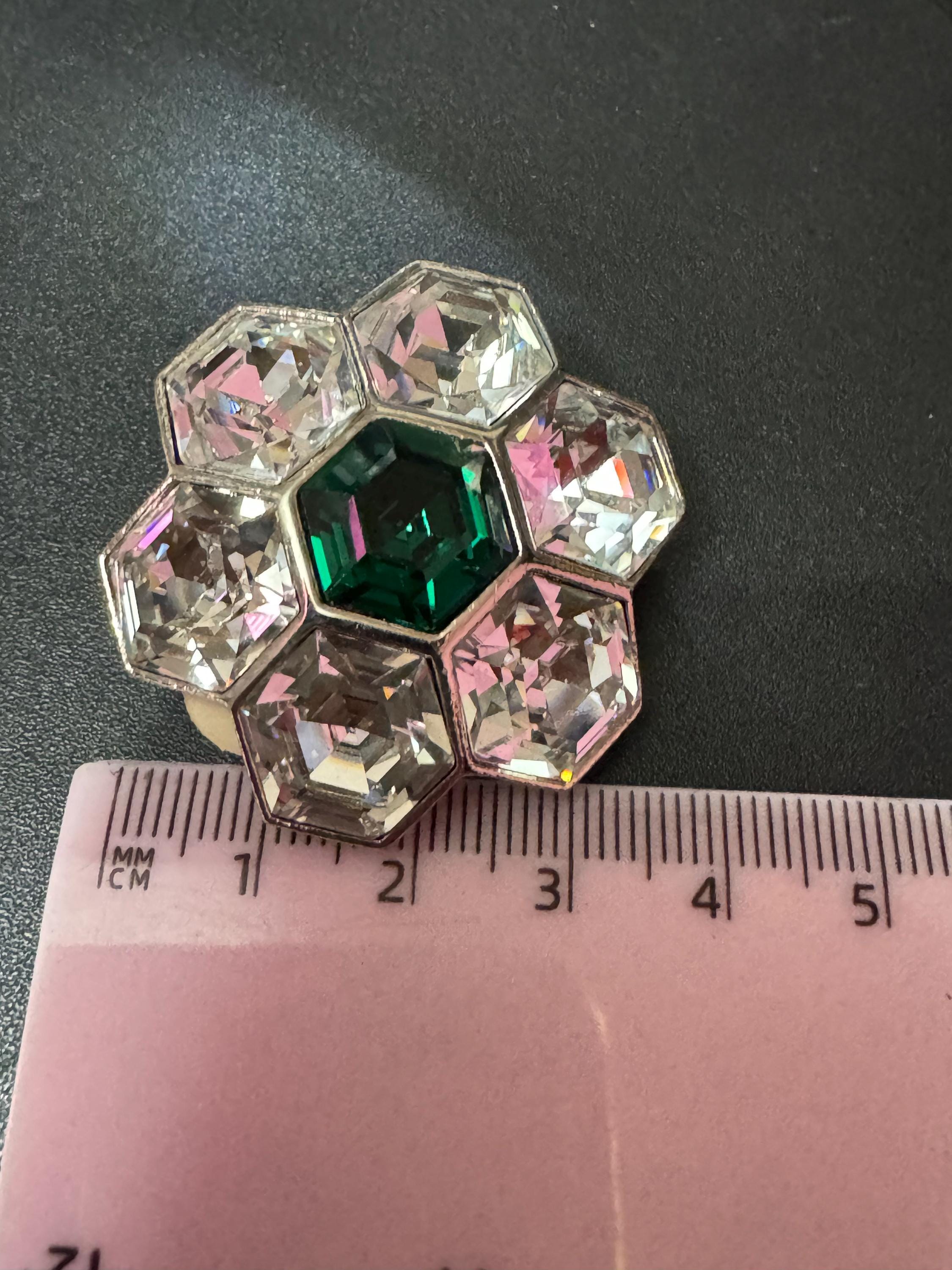 vintage Diamanté silver tone octagonal emerald green Swarovski crystal cocktail necklace bracelet and a clip on earrings jewellery set