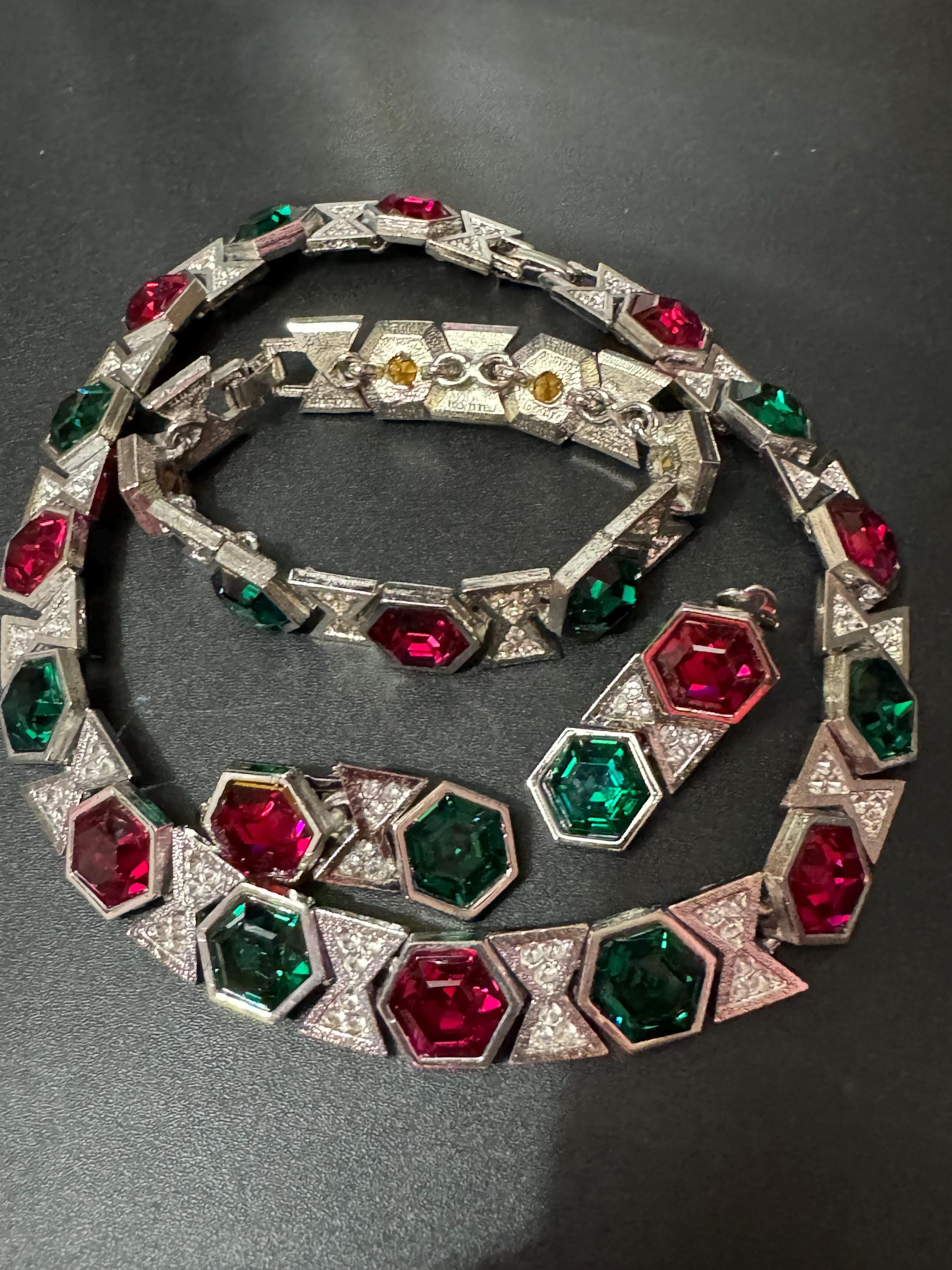 Vintage Silver Tone Swarovski Crystal Jewelry Set: Choker, Bracelet, Earrings