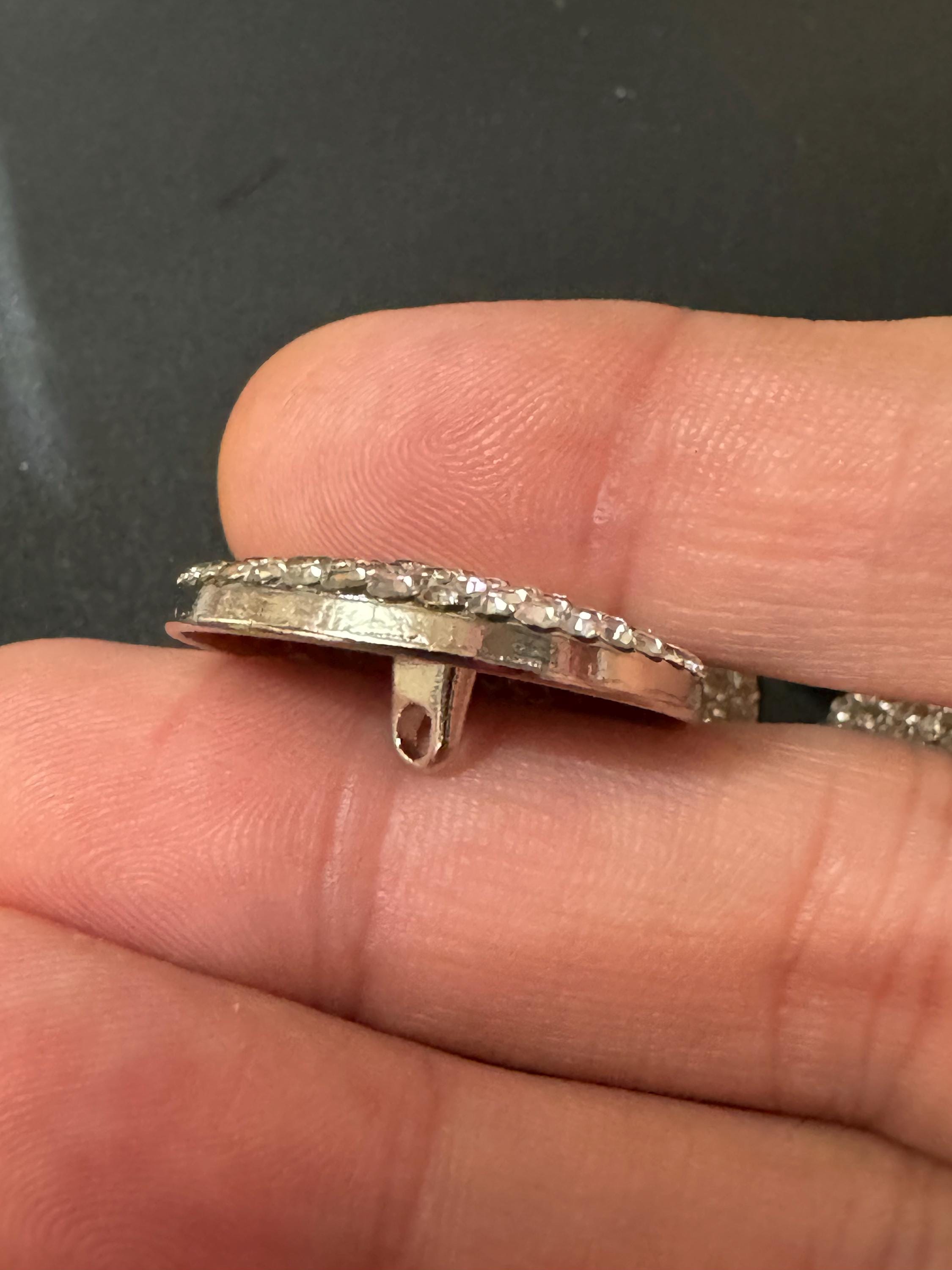 26mm diamanté low domed buttons, Set of 5 silver tone