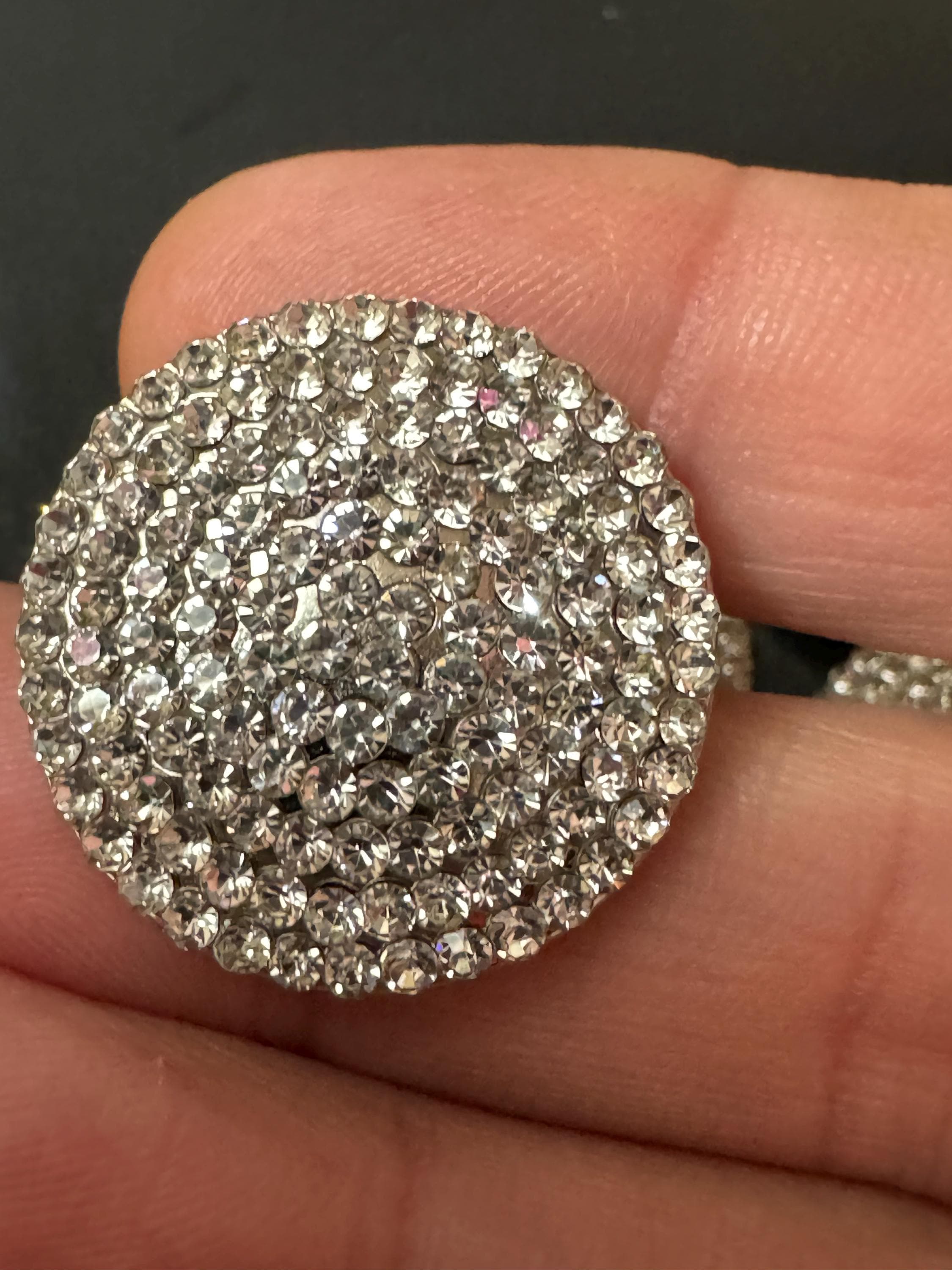 26mm diamanté low domed buttons, Set of 5 silver tone