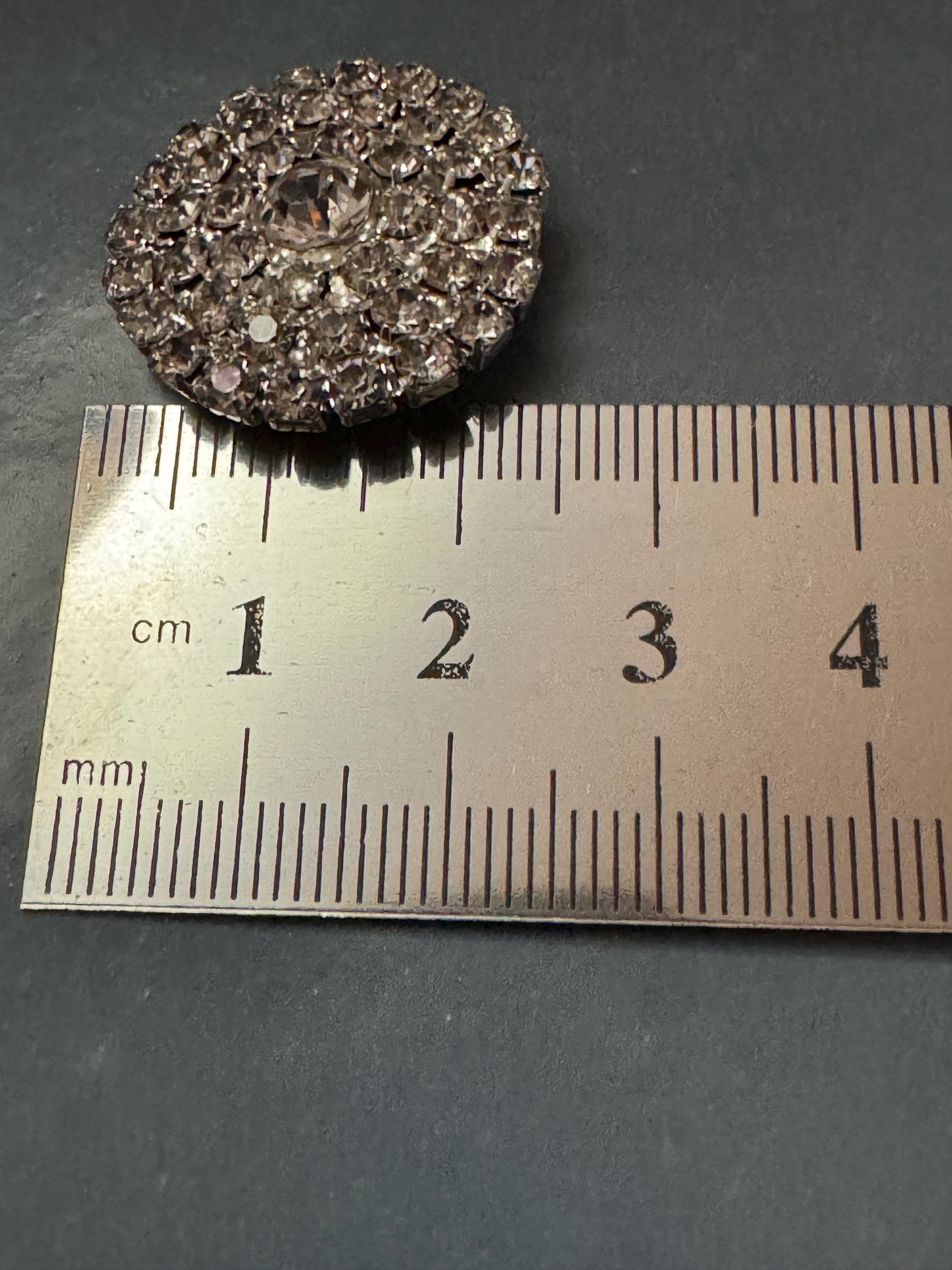 24mm clear diamanté buttons, set 5 low domed silver tone