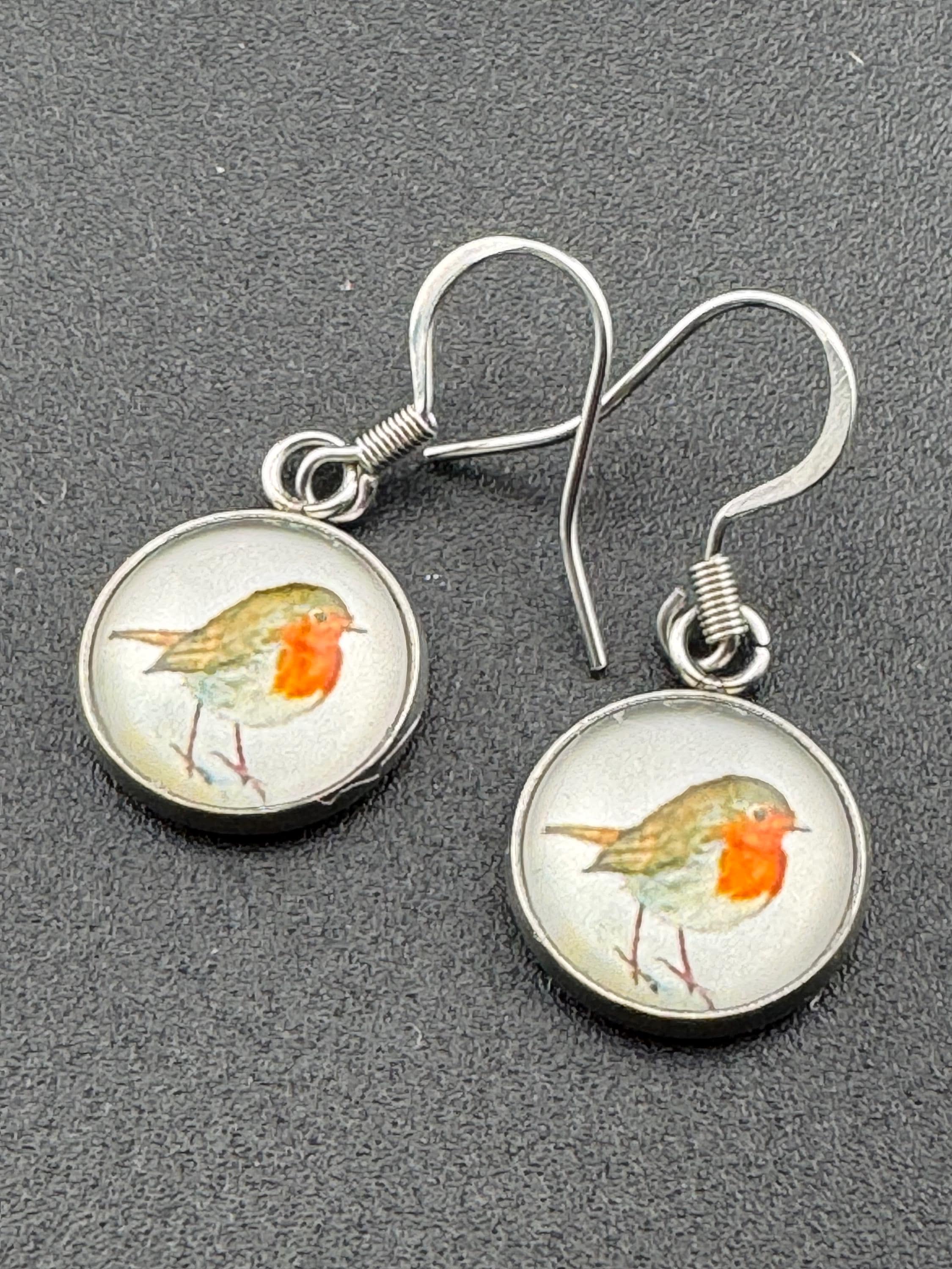 12mm steel robin earrings