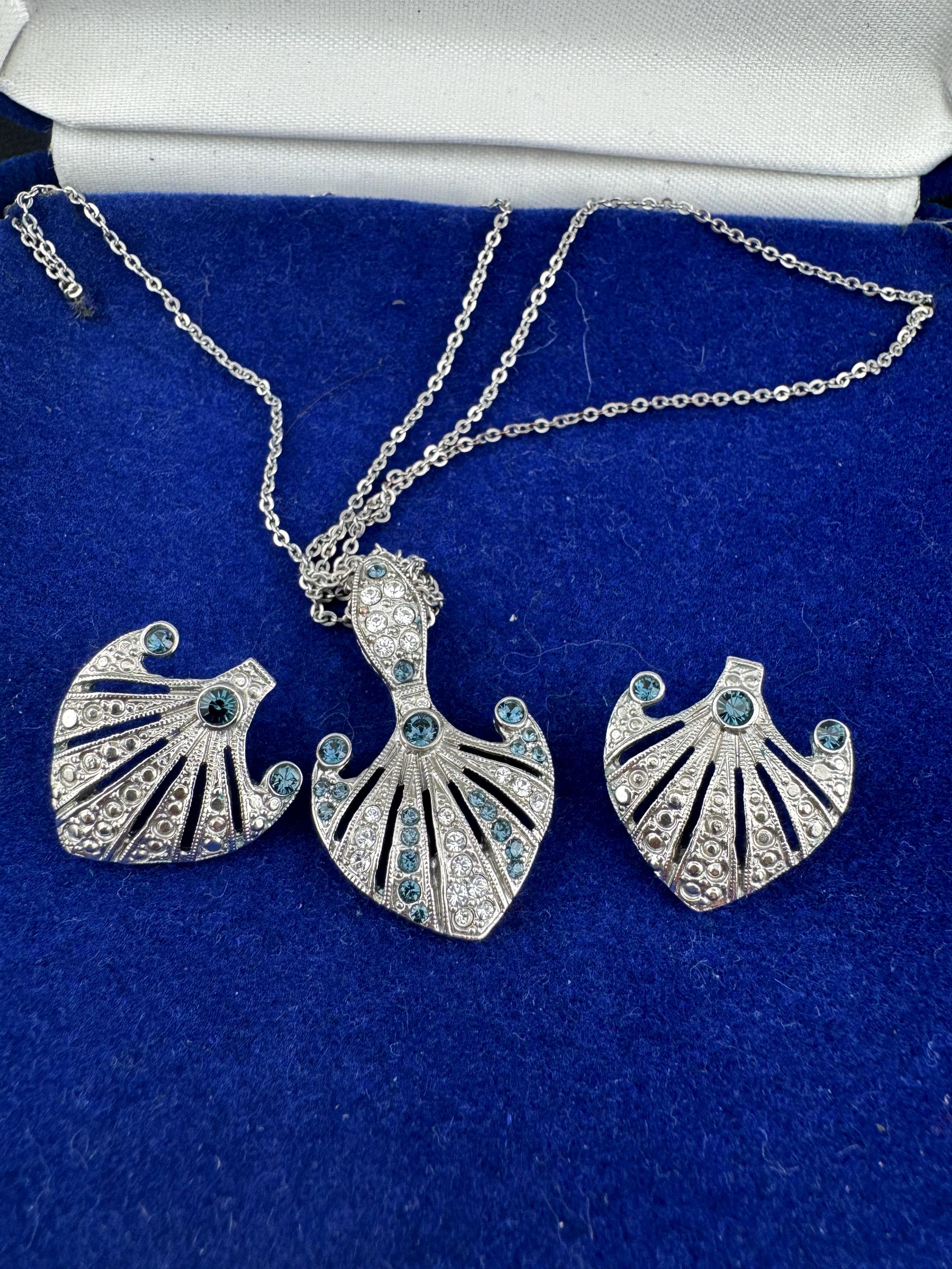 Vintage JBK Camrose & Kross Rhinestone Sapphire Necklace and Earrings Set