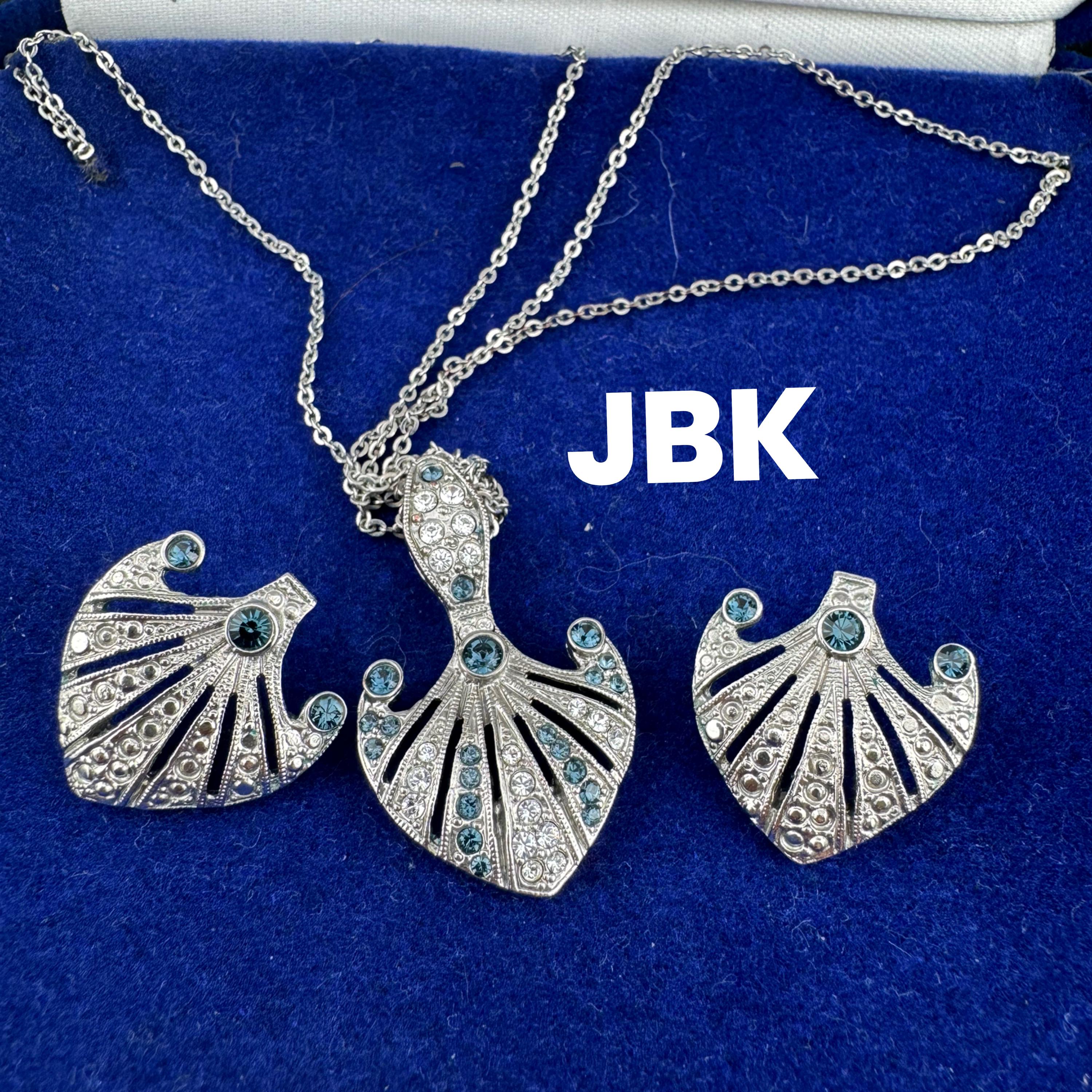 Vintage JBK Camrose & Kross Rhinestone Sapphire Necklace and Earrings Set
