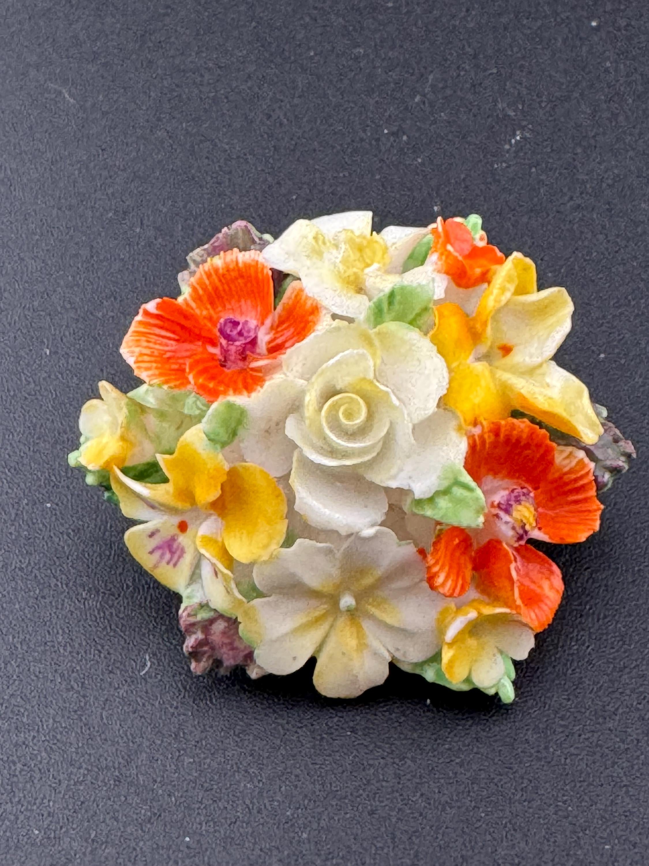 Vintage crown ceramic Cluster flower floral spring brooch