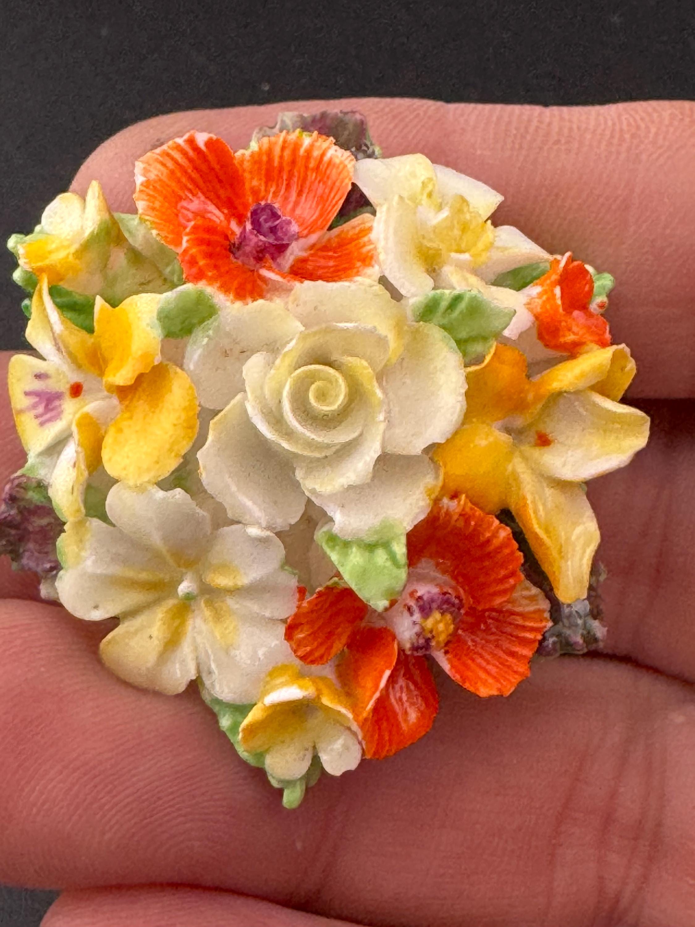 Vintage crown ceramic Cluster flower floral spring brooch