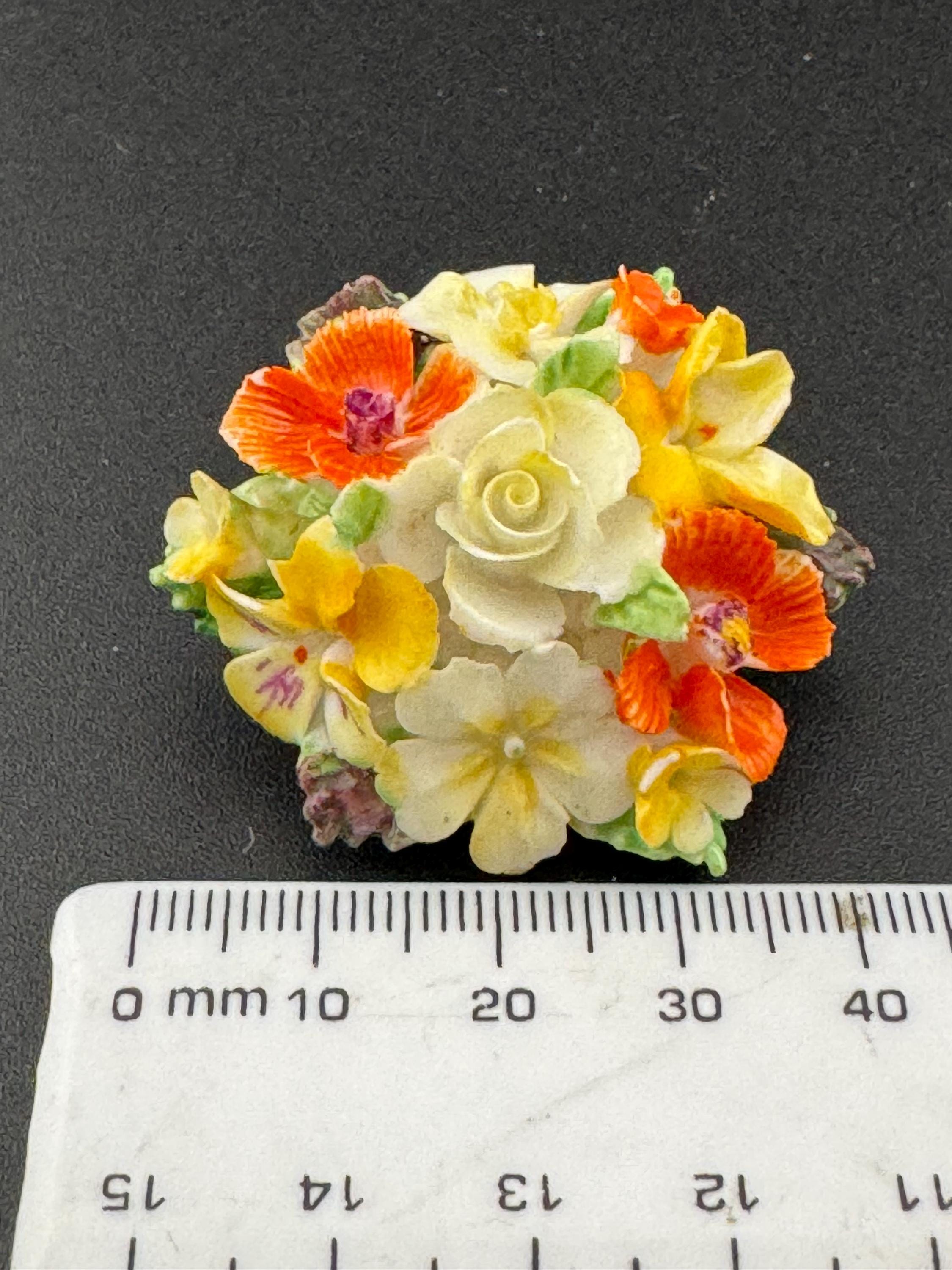Vintage crown ceramic Cluster flower floral spring brooch