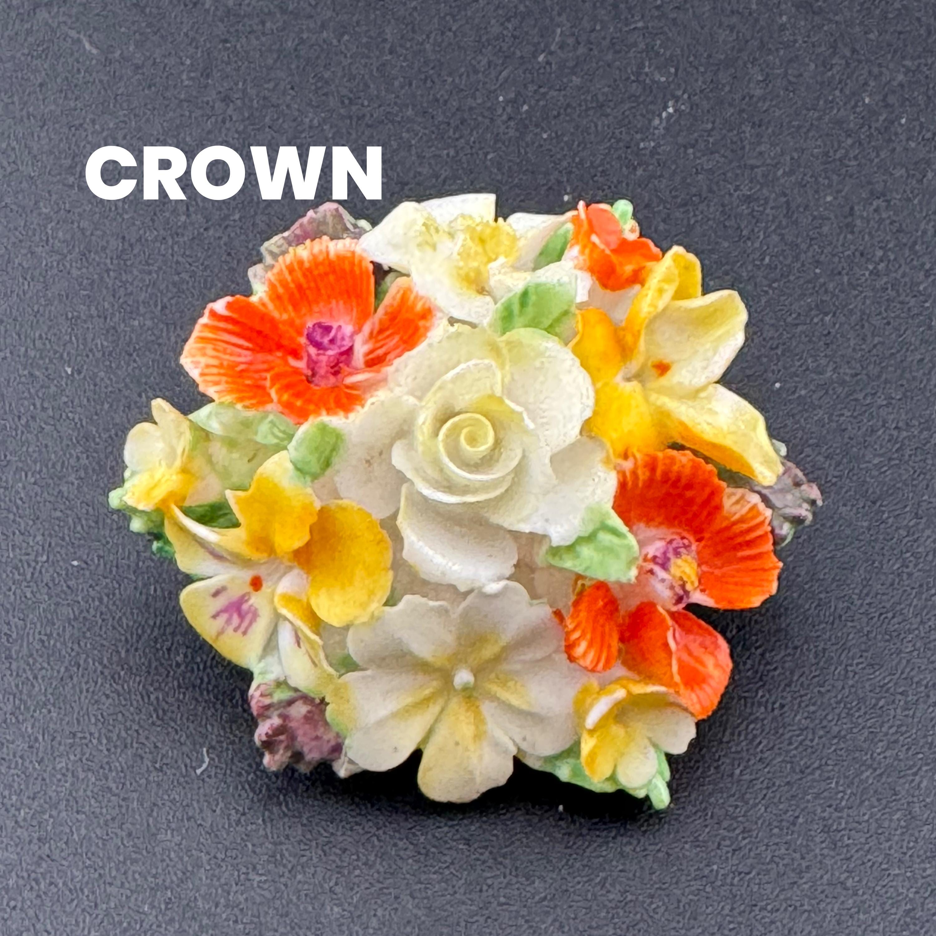 Vintage crown ceramic Cluster flower floral spring brooch