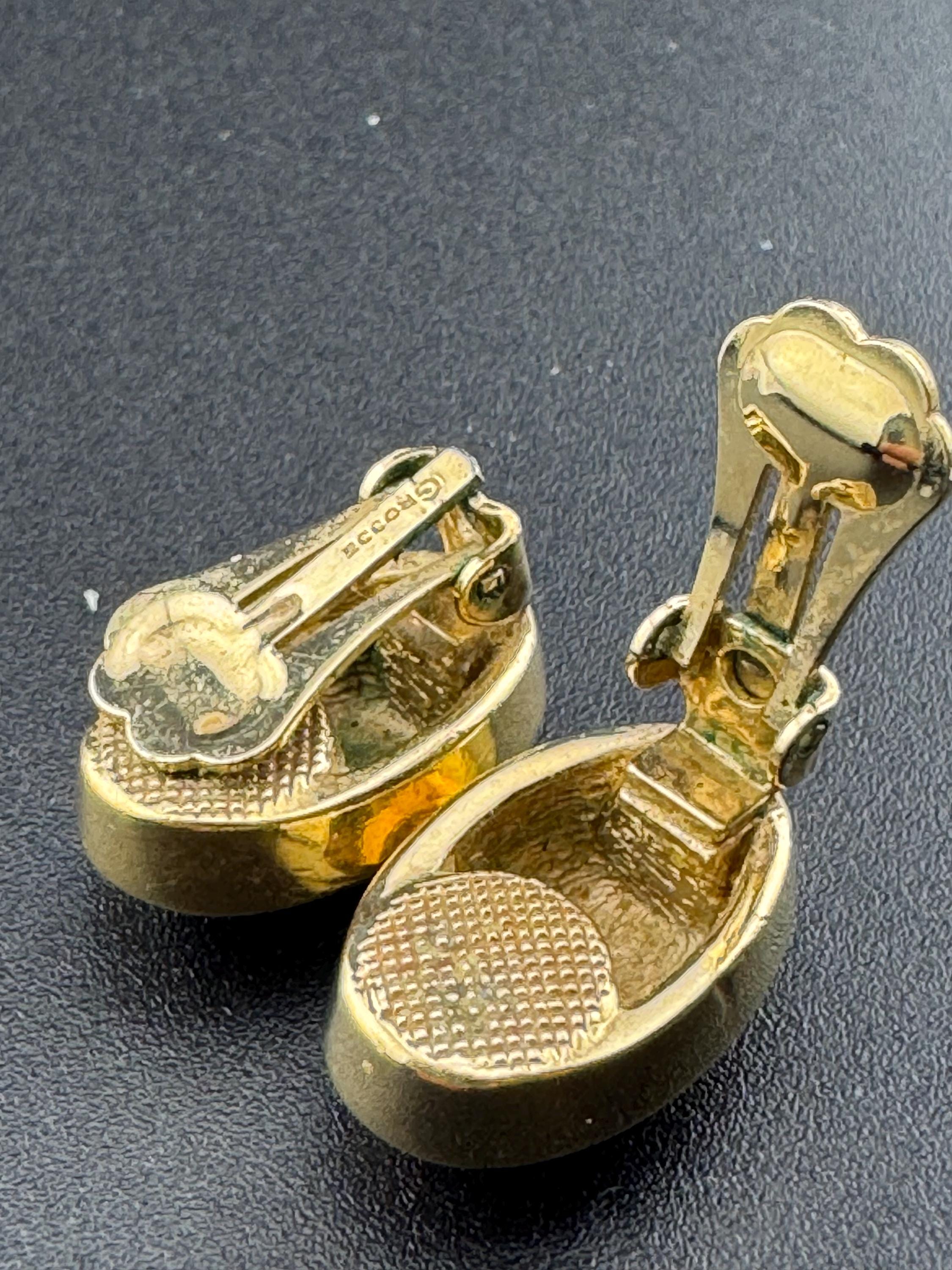 Vintage signed GROSSE gold tone and silver small oval pierced stud earrings