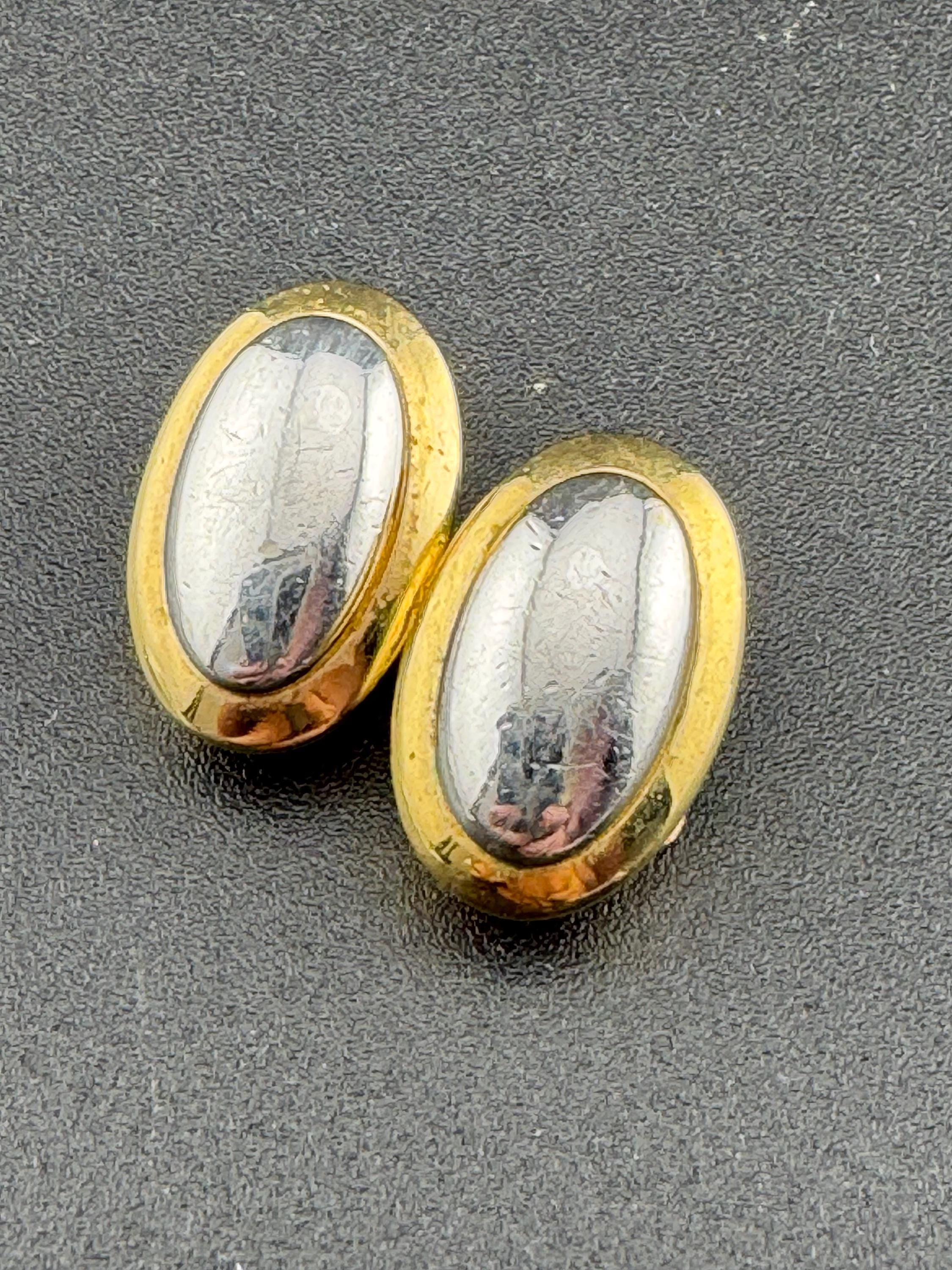Vintage signed GROSSE gold tone and silver small oval pierced stud earrings