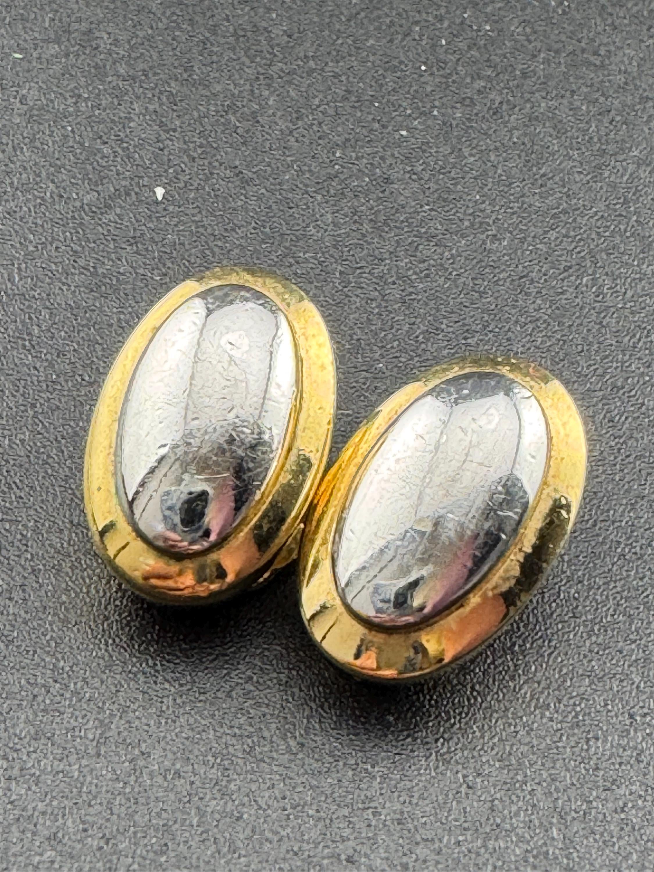 Vintage signed GROSSE gold tone and silver small oval pierced stud earrings