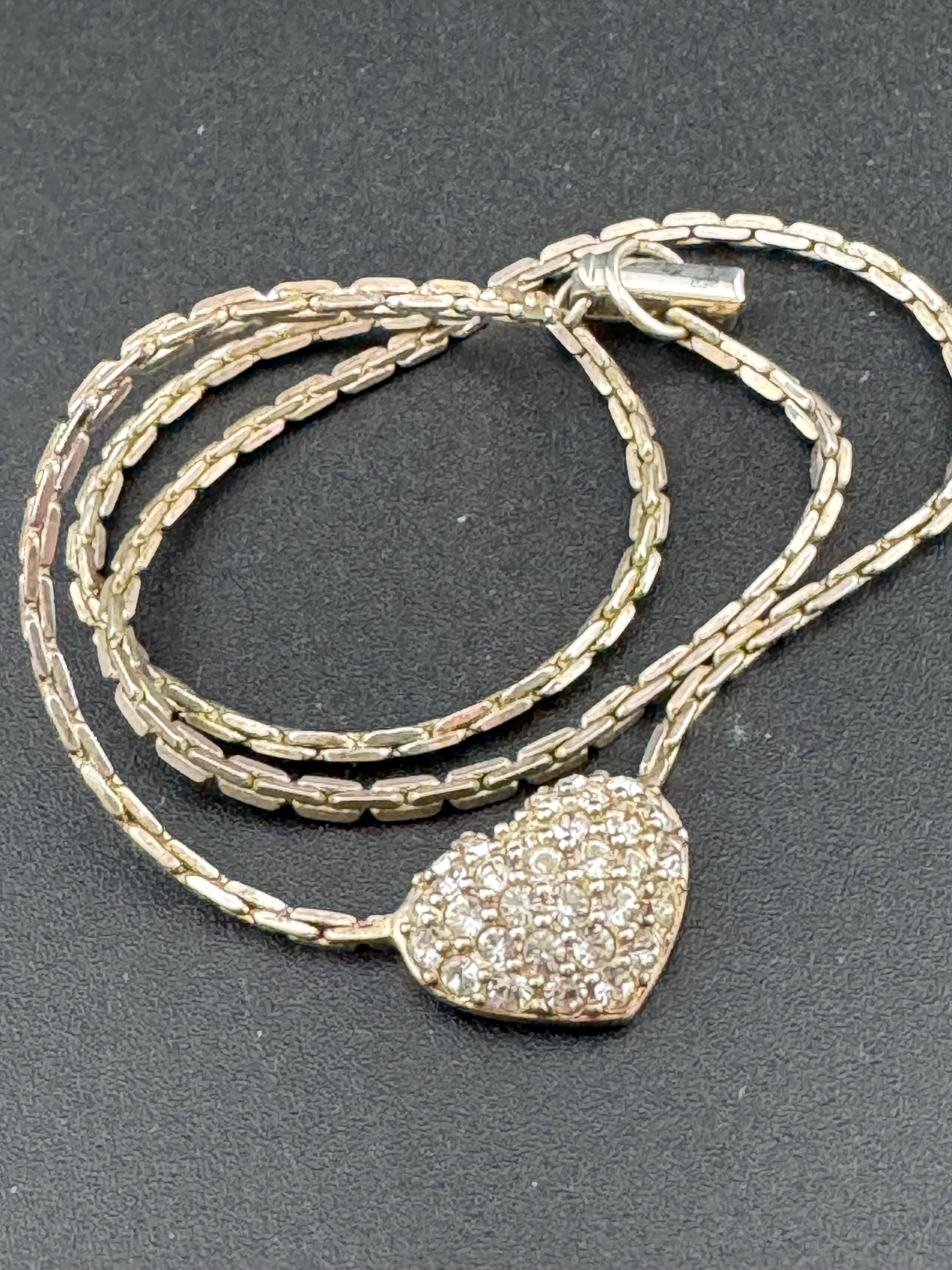 As found Signed Swarovski silver tone clear crystal diamanté heart drop necklace