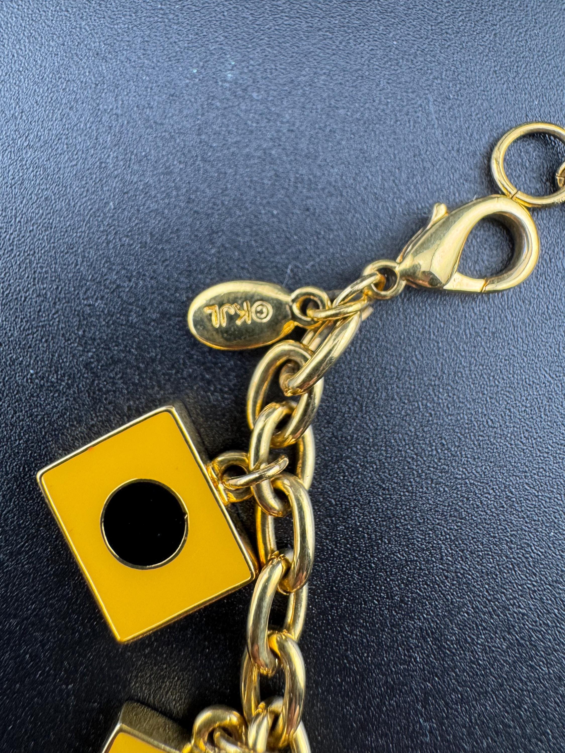 Vintage JBK Nautical Flag Charm Bracelet: Gold Tone Enamel