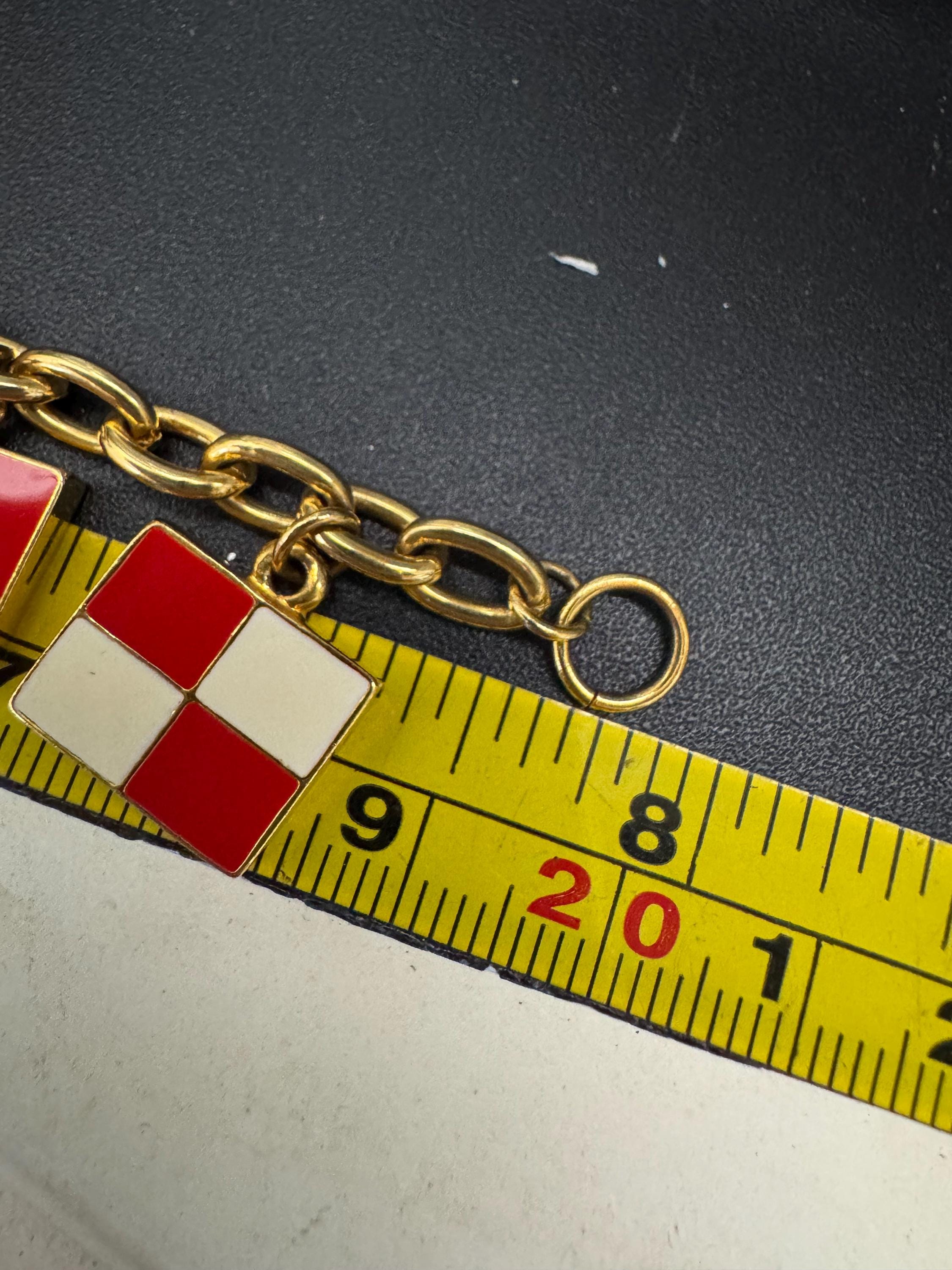 Vintage JBK Nautical Flag Charm Bracelet: Gold Tone Enamel