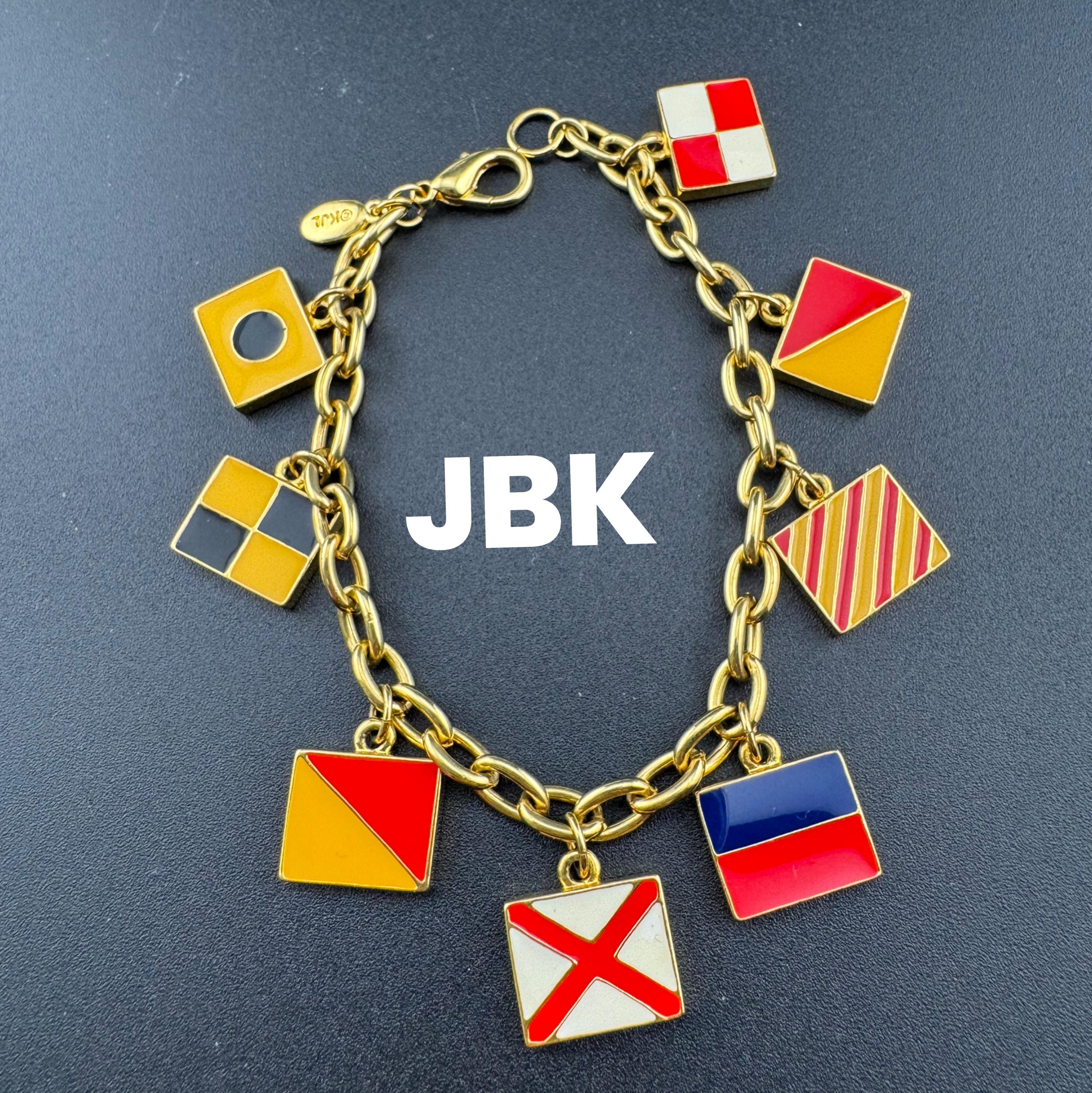 Vintage JBK Nautical Flag Charm Bracelet: Gold Tone Enamel