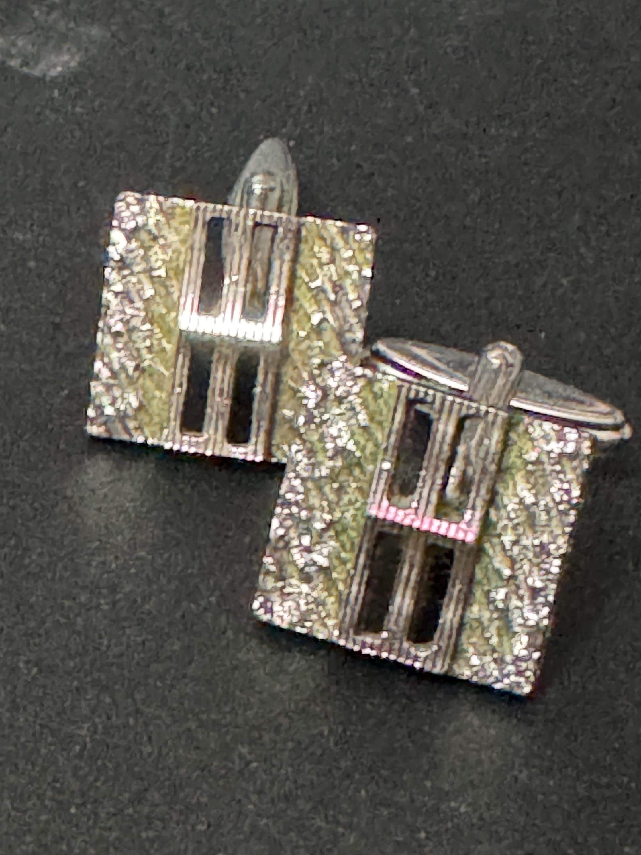 Brutalist 1960s 1970s modernist chunky men’s silver tone cufflinks vintage