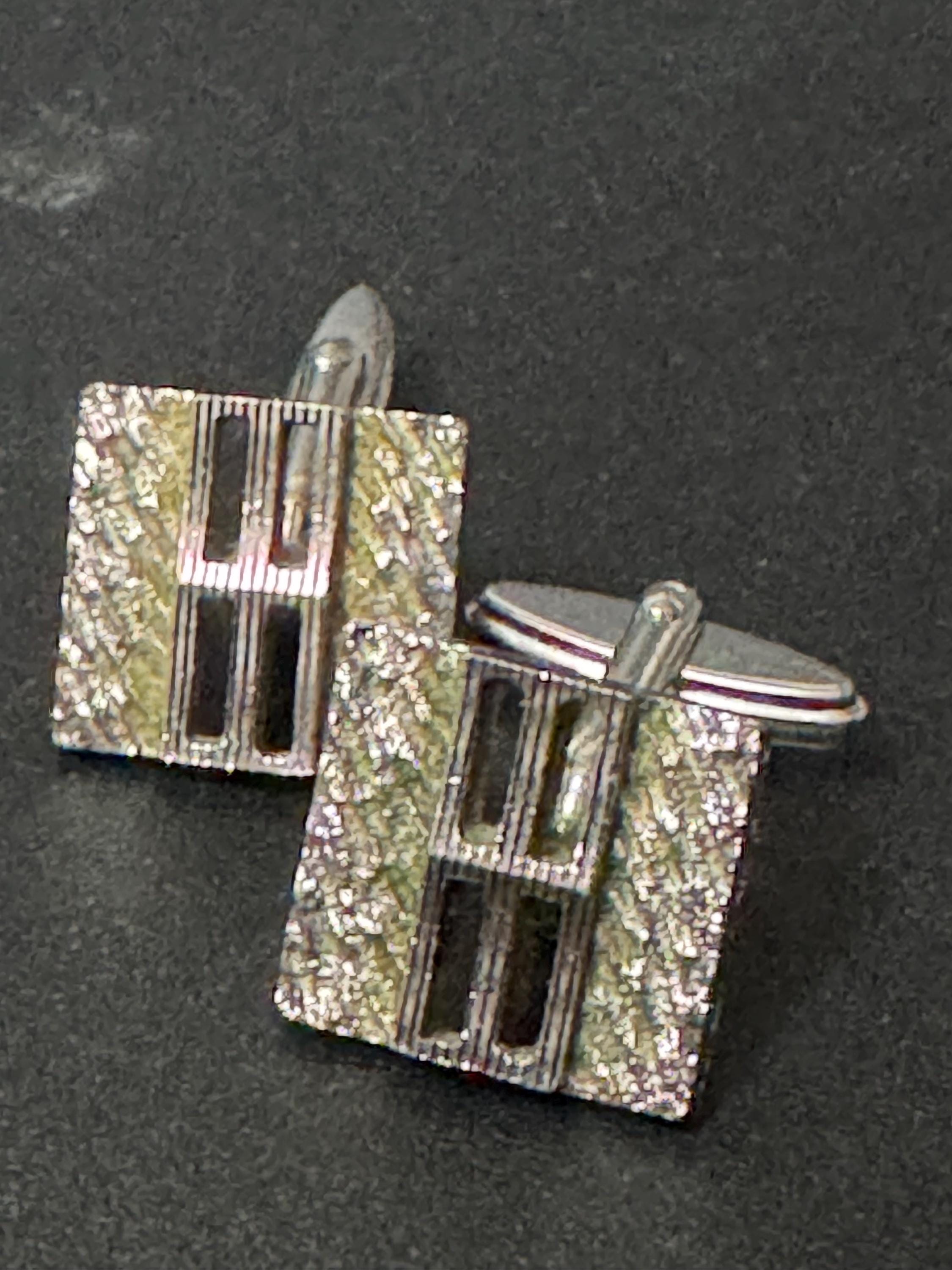 Brutalist 1960s 1970s modernist chunky men’s silver tone cufflinks vintage