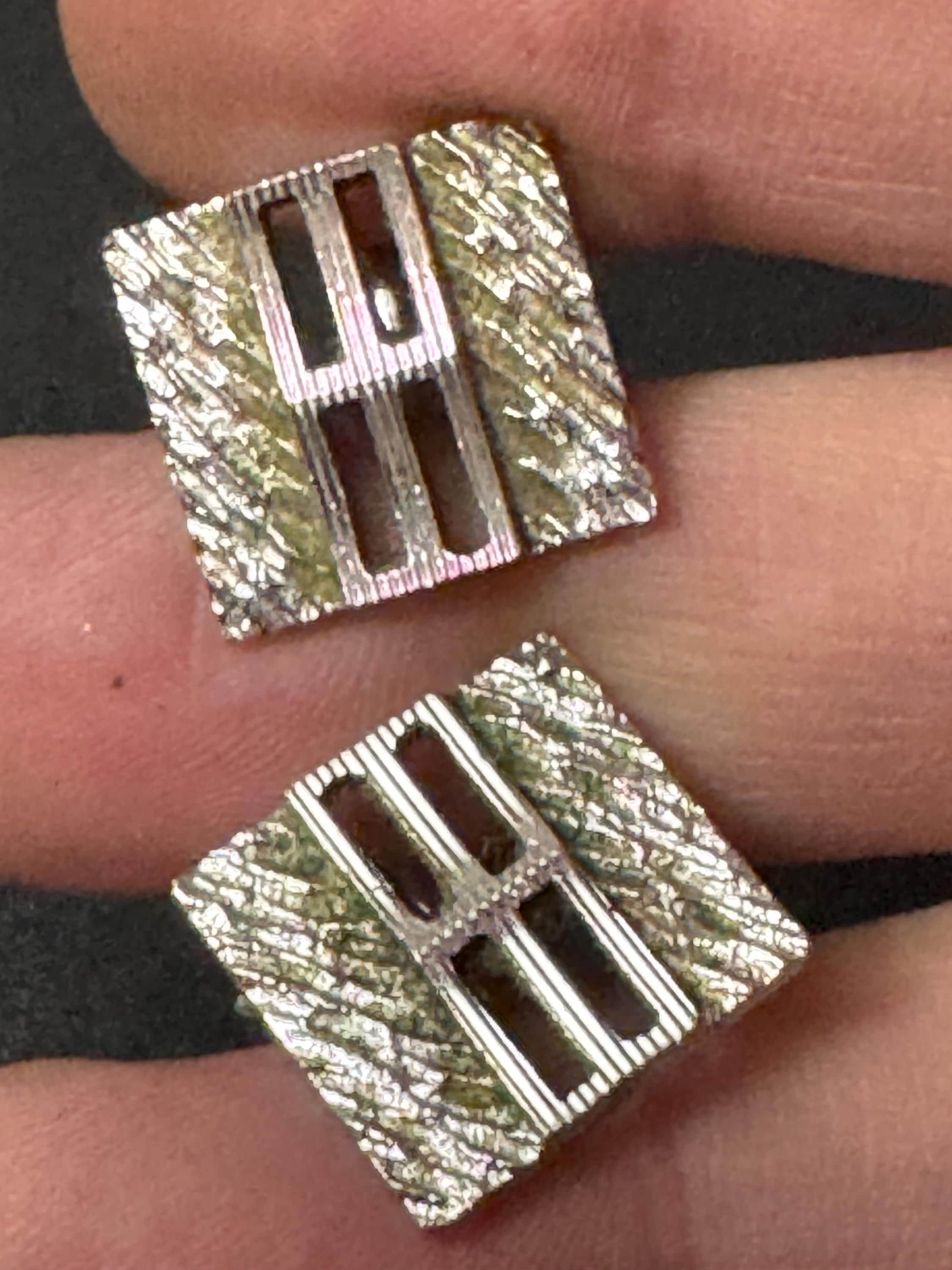 Brutalist 1960s 1970s modernist chunky men’s silver tone cufflinks vintage