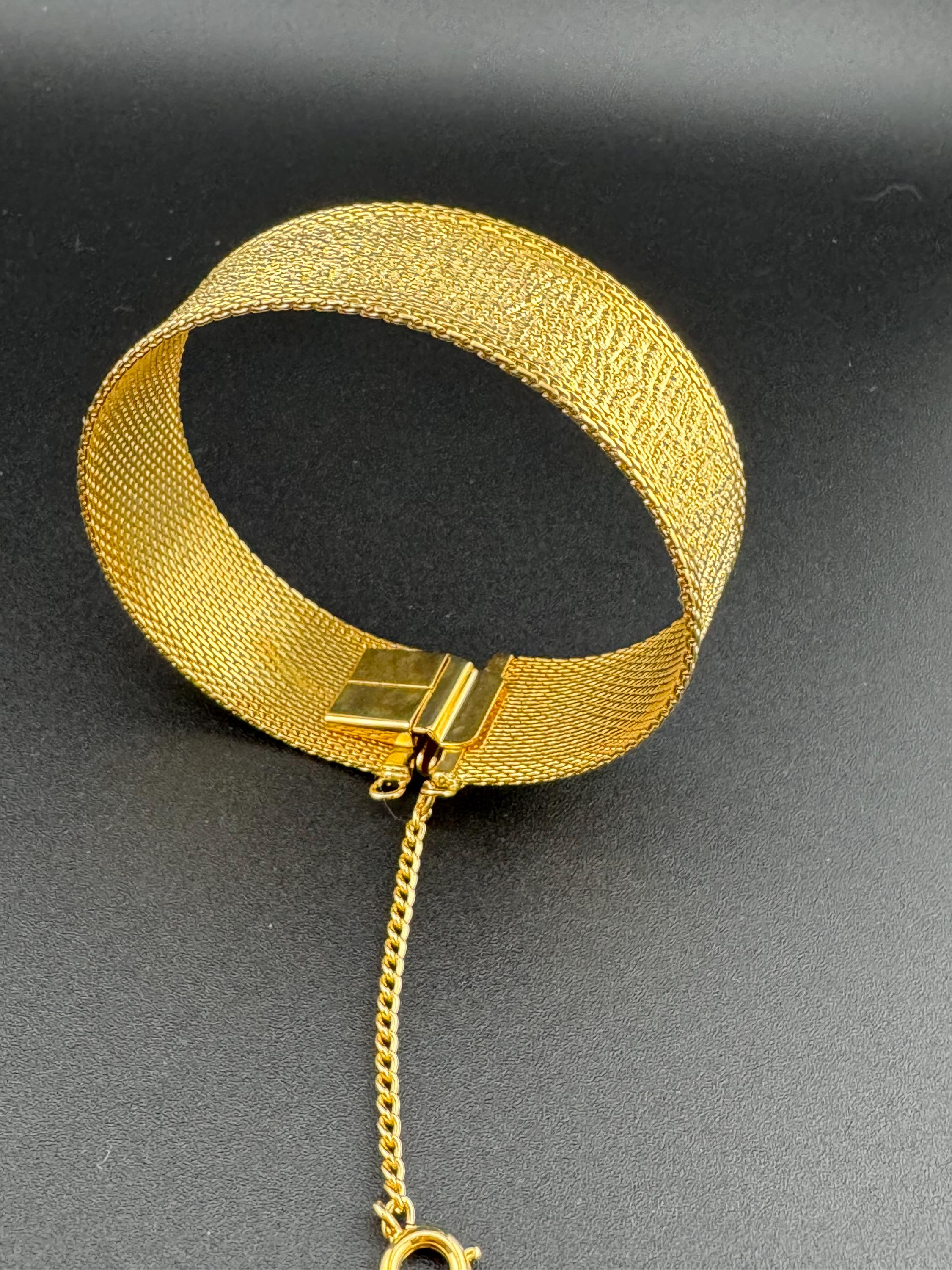True Vintage pristine gold plated 18mm wide mesh flat link bangle bracelet 18.5cm long old shop stock