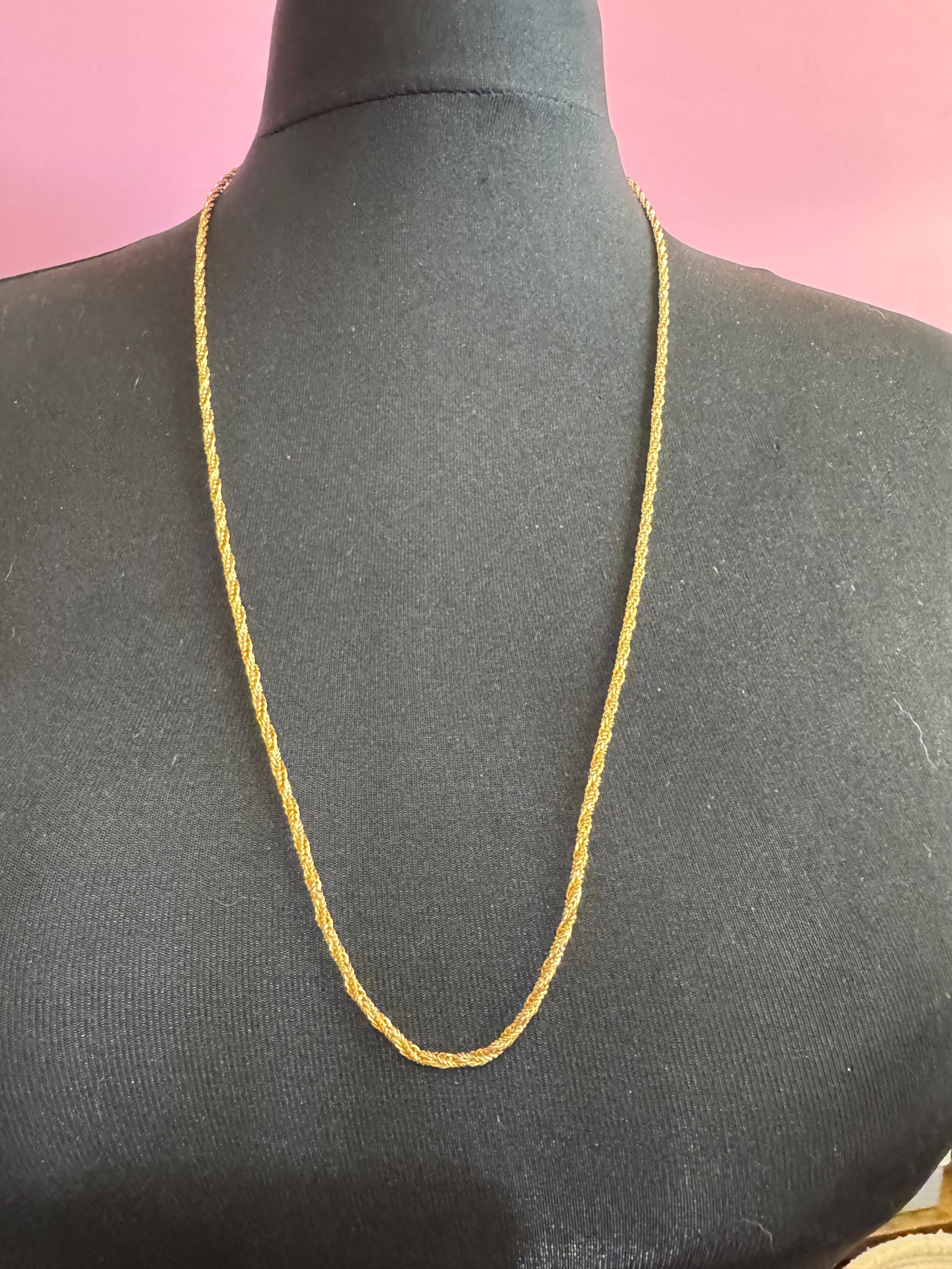 Vintage Gold Tone Rope Chain Necklace with Butterfly Clasp