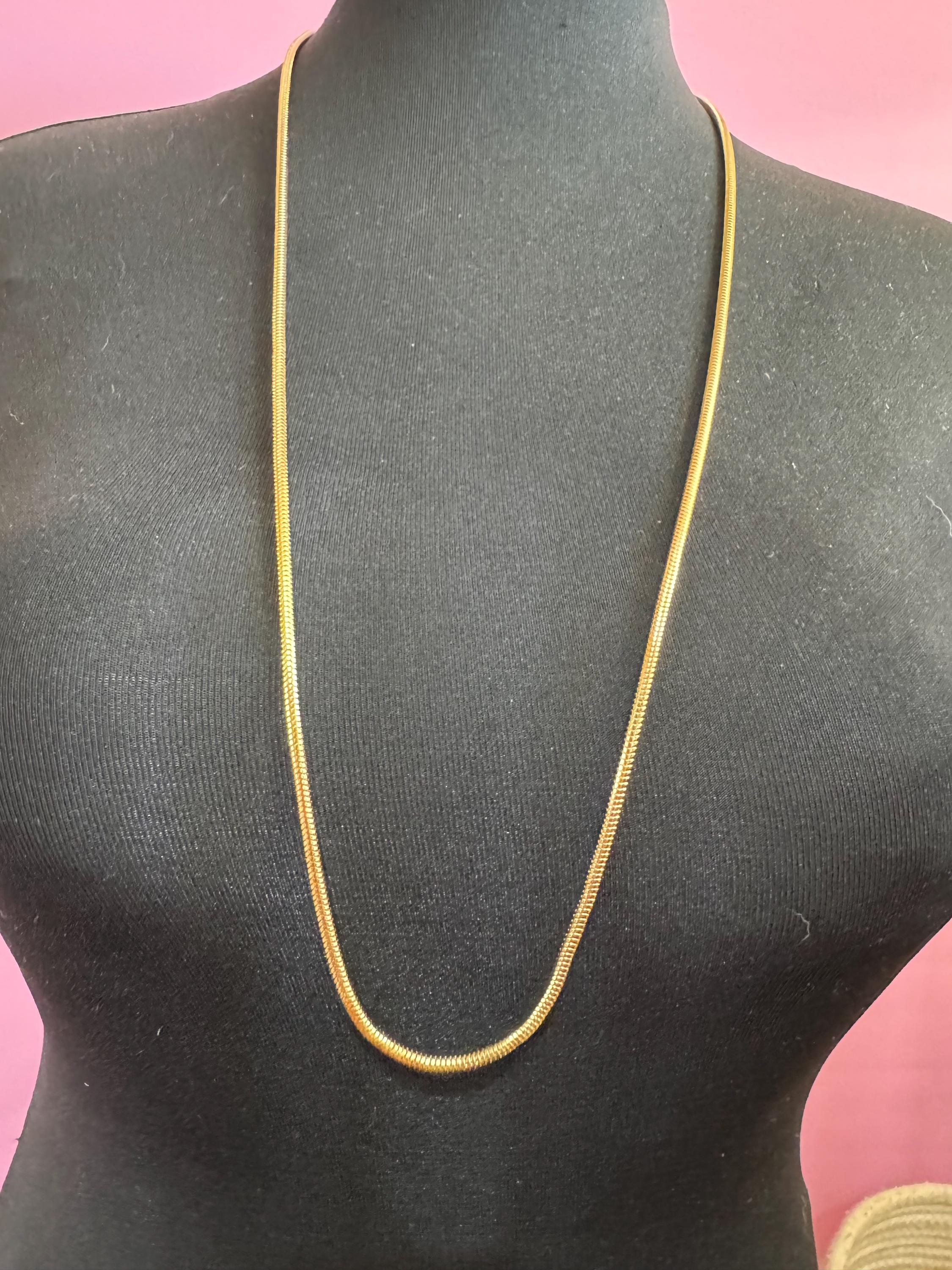 27.5 inch 91cm long snake chain necklace, 1980s gold plated