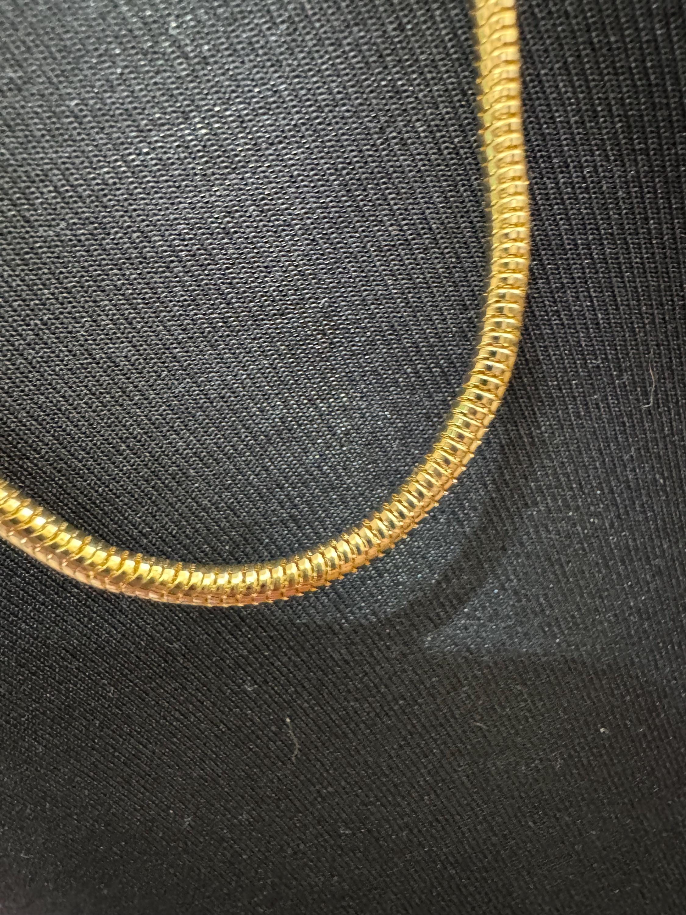 27.5 inch 91cm long snake chain necklace, 1980s gold plated