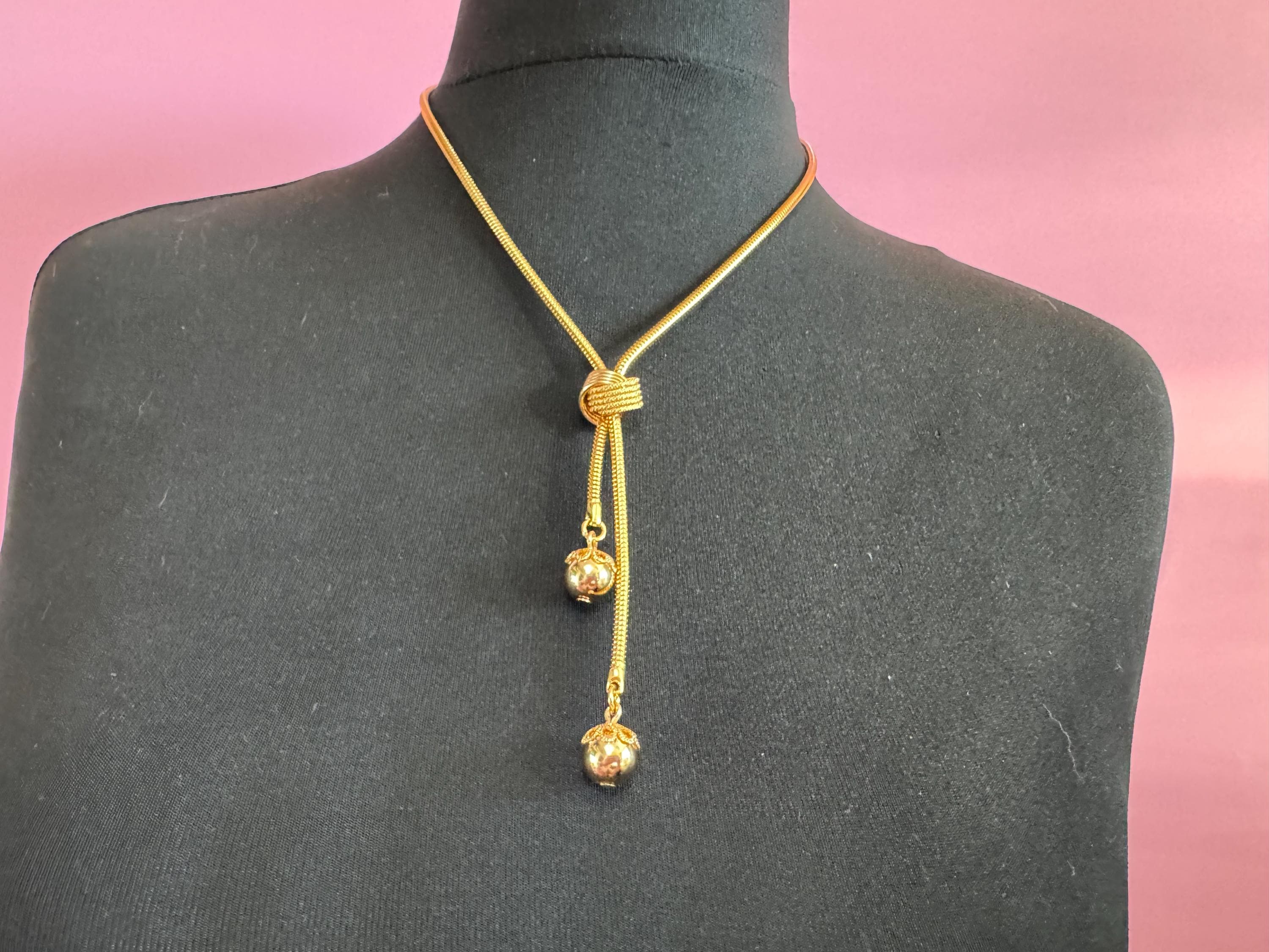 19.5 inch 50cm long snake chain knot tassel drop necklace, vintage