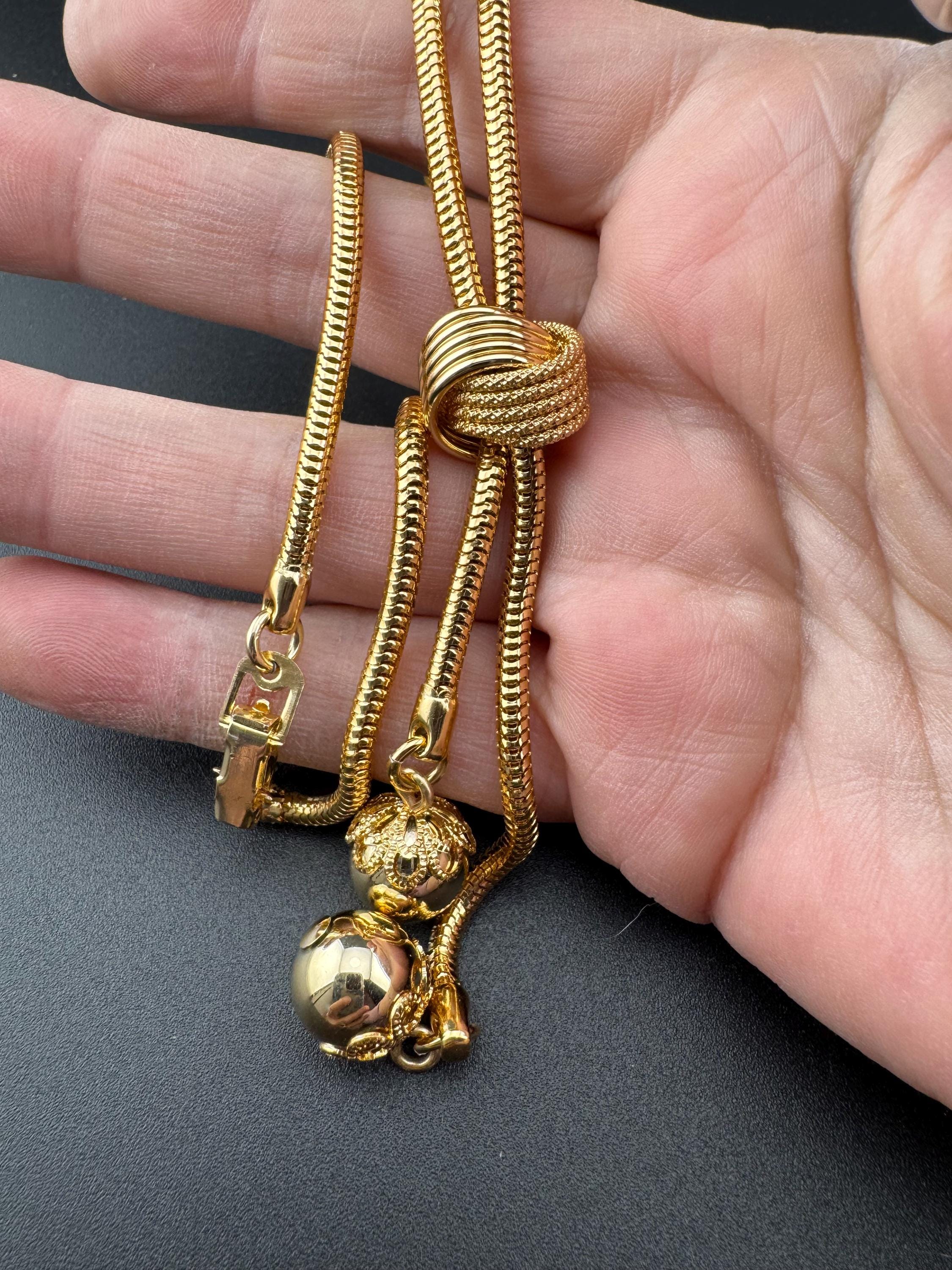 19.5 inch 50cm long snake chain knot tassel drop necklace, vintage