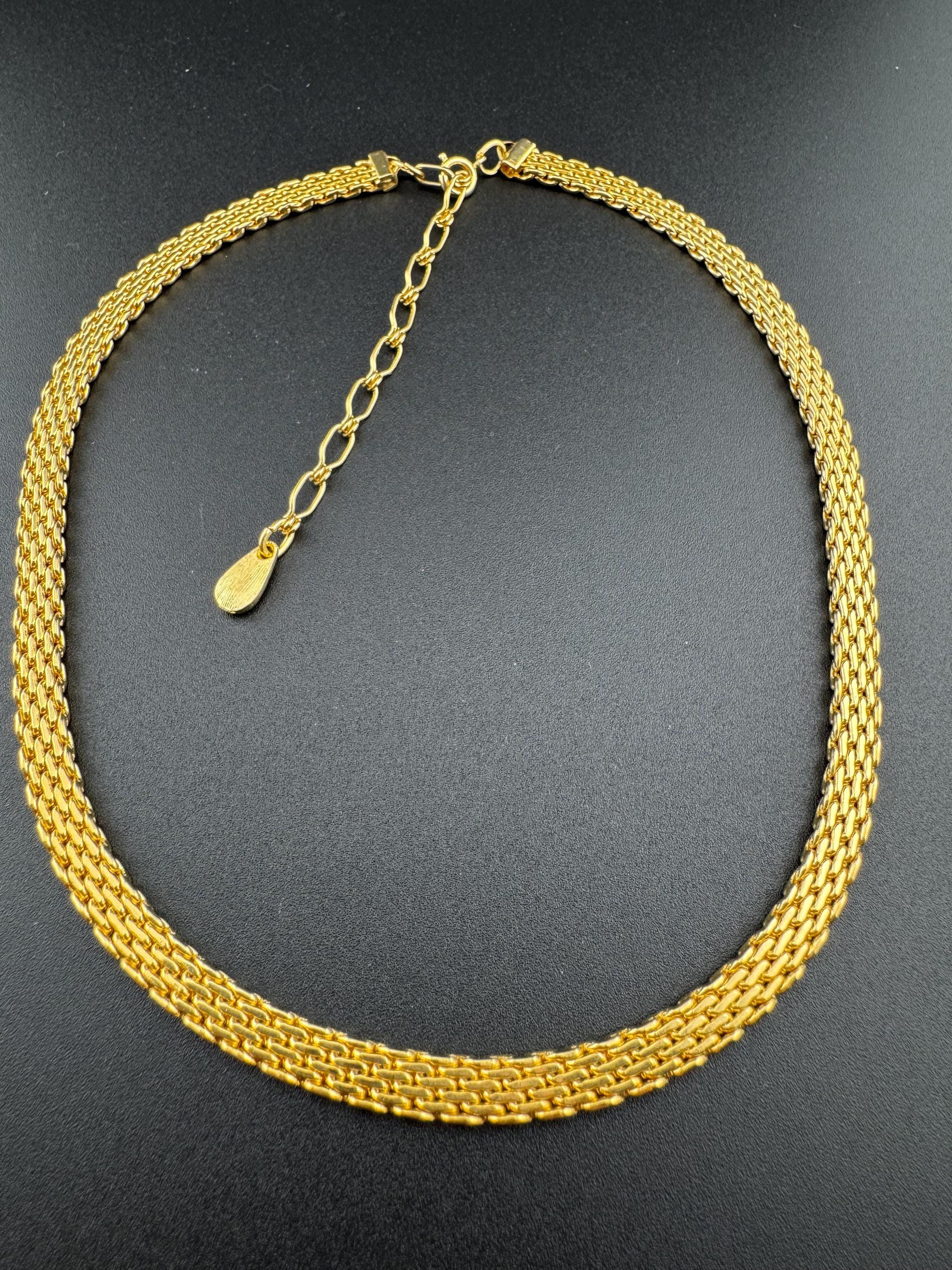 True vintage gold tone 6mm wide woven mesh choker collar necklace adj length genuine old shop stock