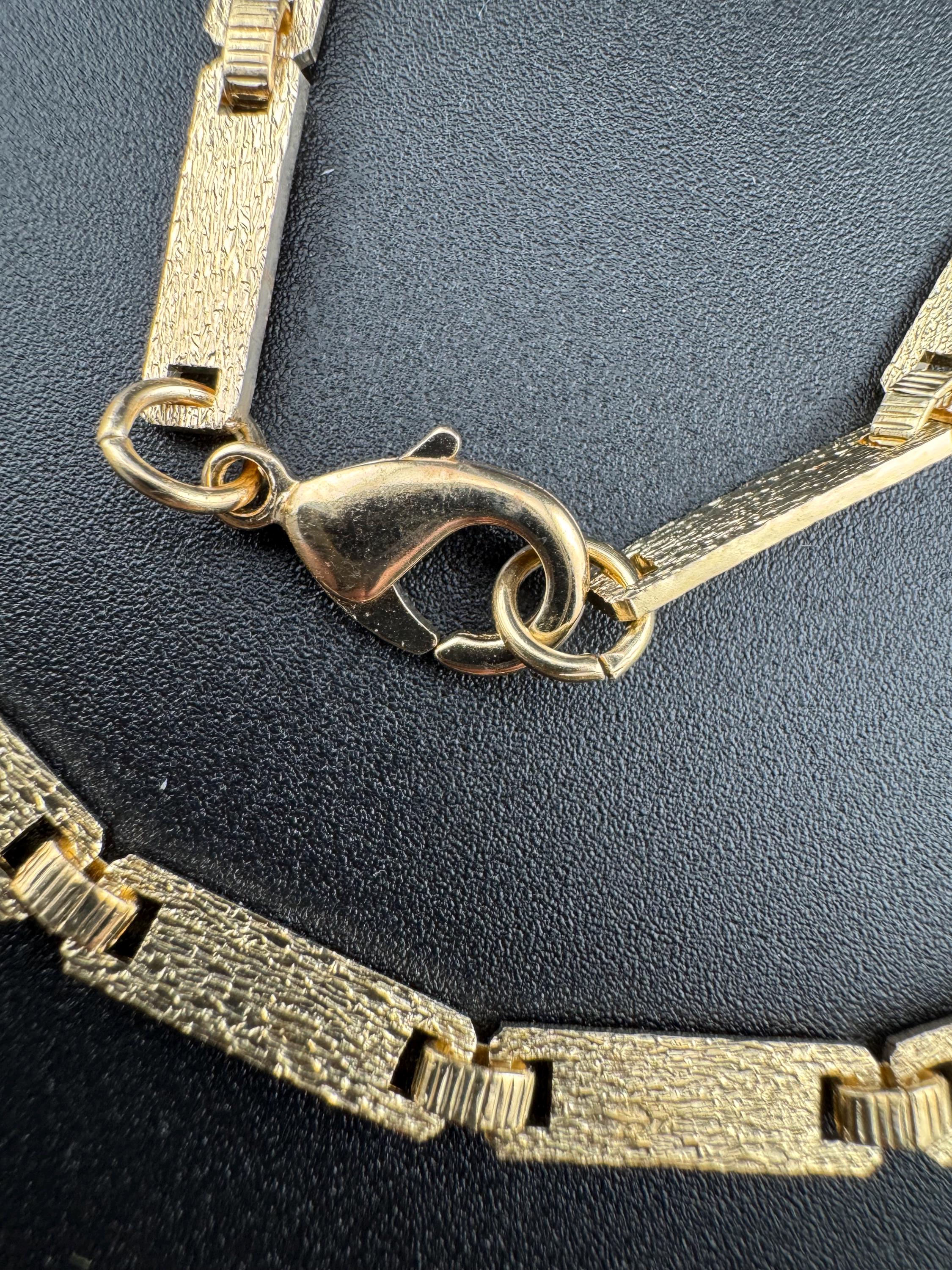 long 20.5” flat bar link chain necklace, 1980s Matt gold tone