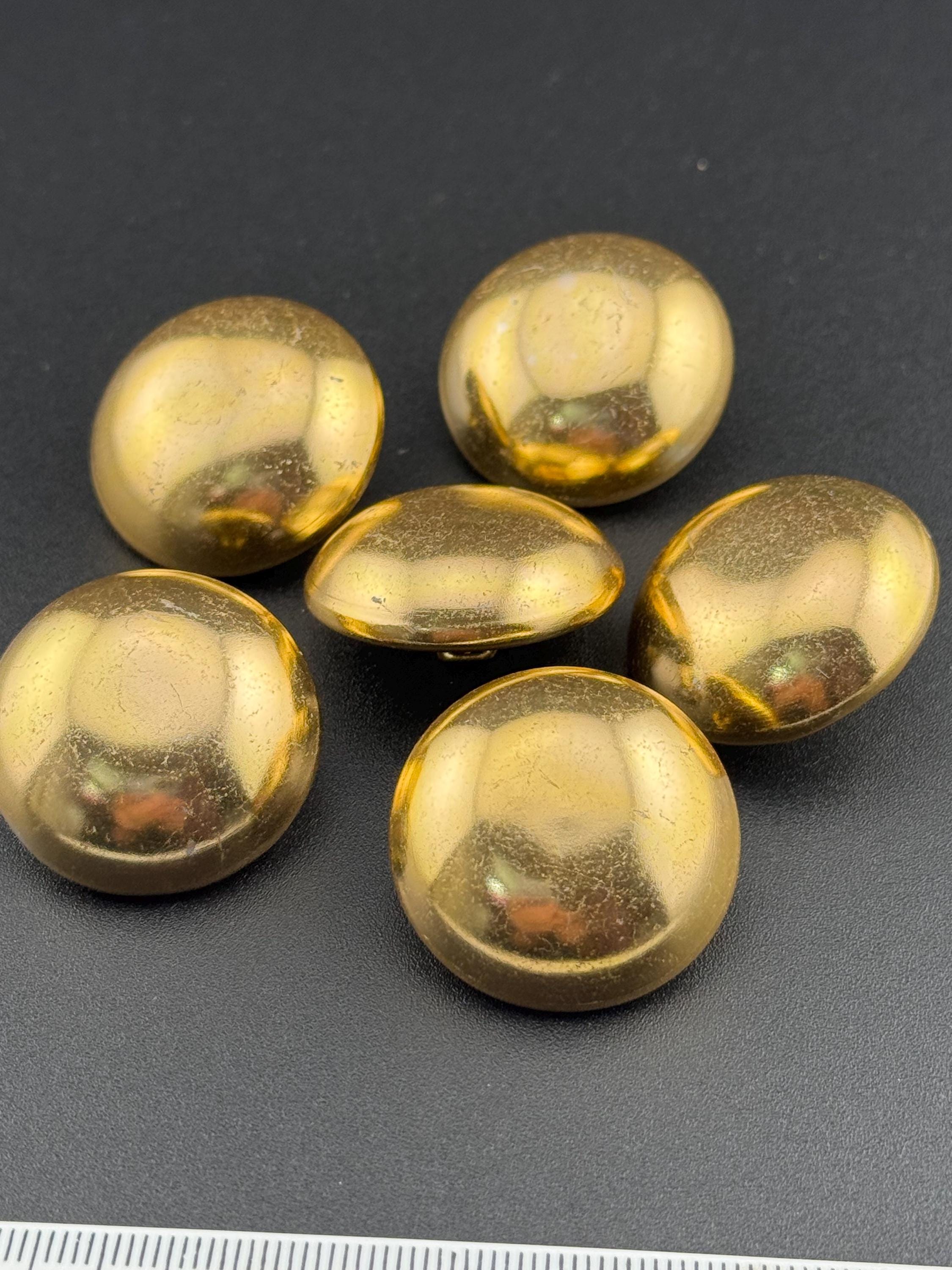 Vintage Gold Tone Domed Buttons: Brass Metal Sewing Buttons (30mm, Pack of 6)