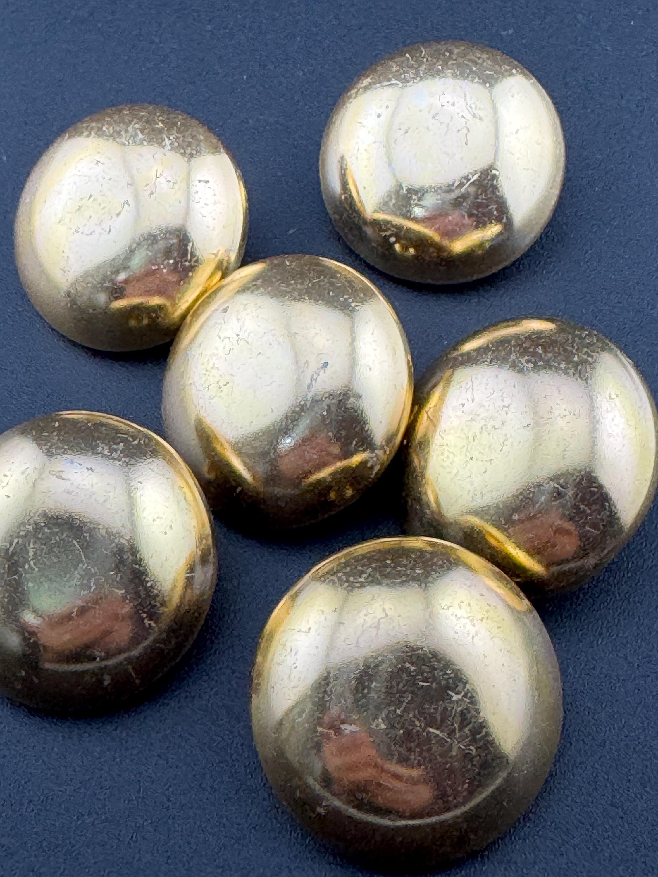 Vintage Gold Tone Domed Buttons: Brass Metal Sewing Buttons (30mm, Pack of 6)