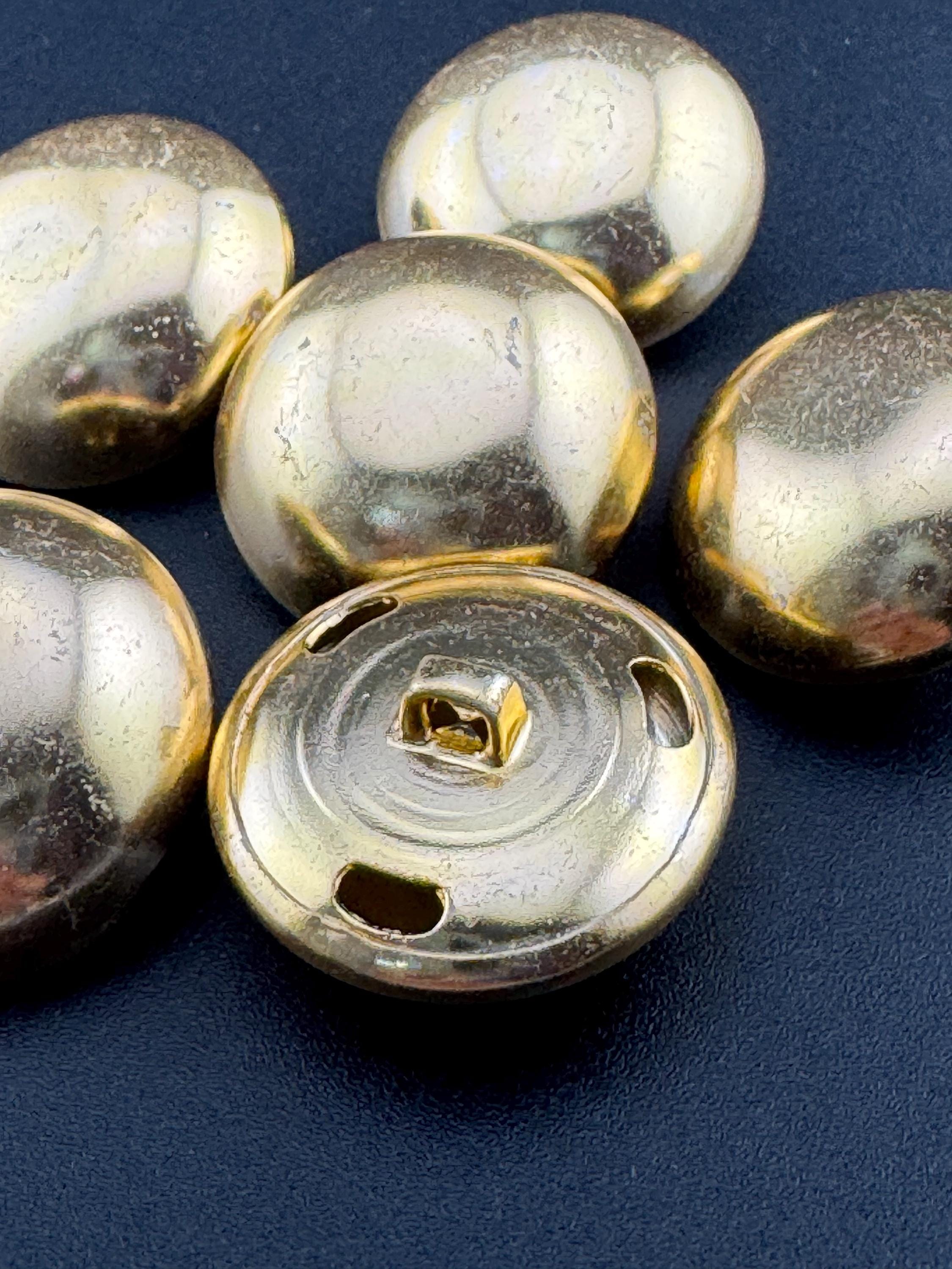 Vintage Gold Tone Domed Buttons: Brass Metal Sewing Buttons (30mm, Pack of 6)