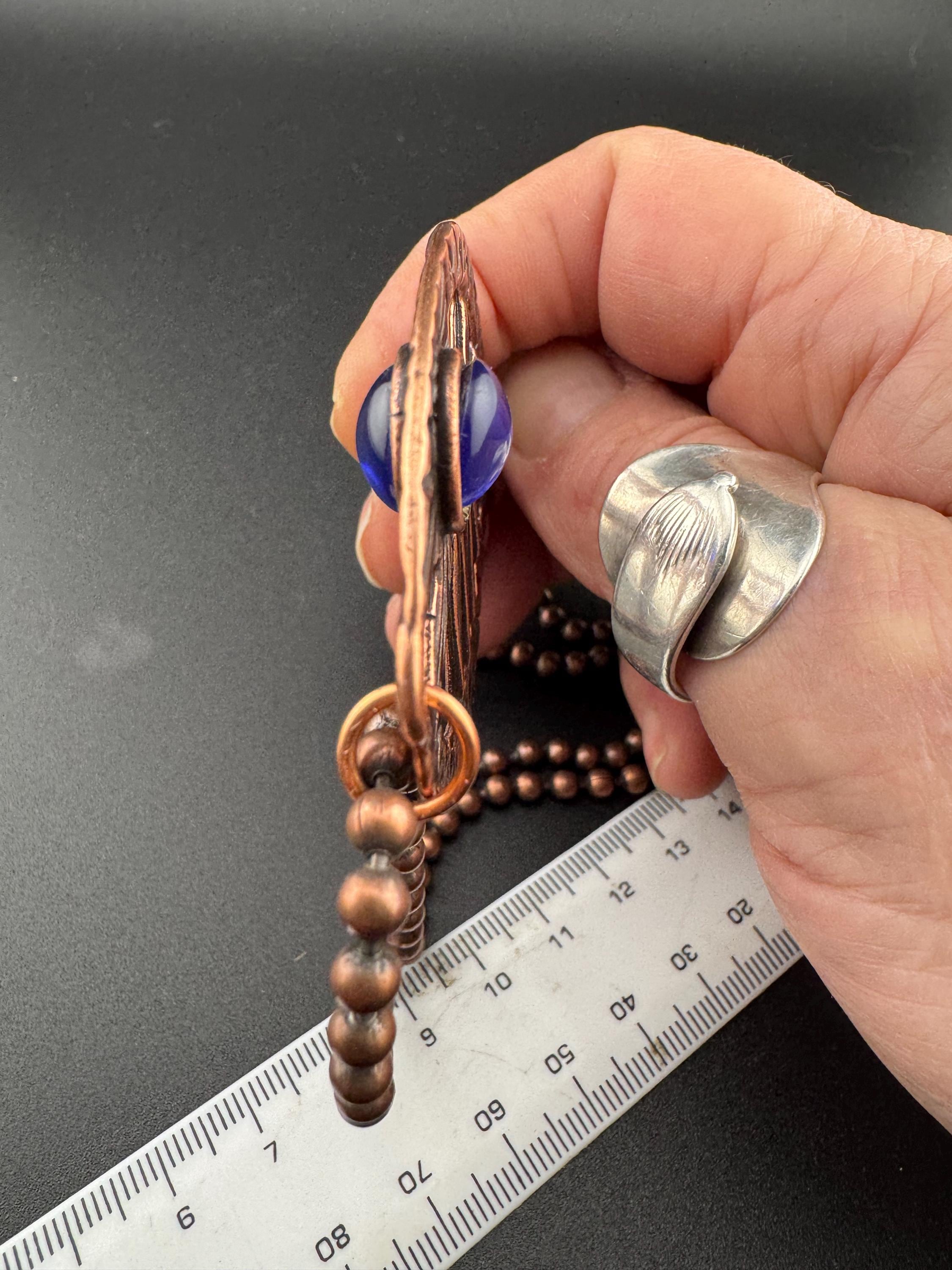 Vintage Copper medallion Fish Pendant Necklace: 1980s