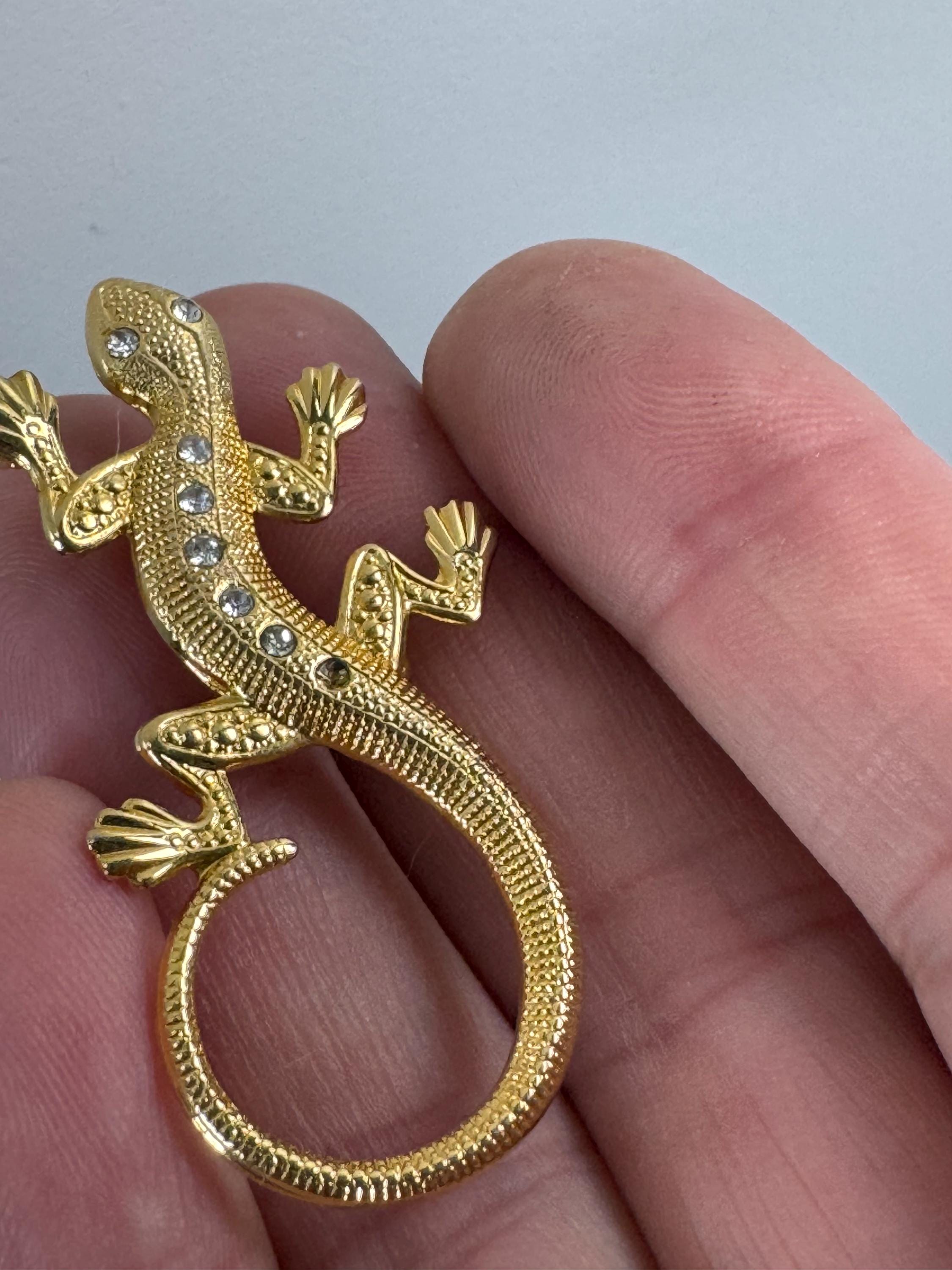 chameleon lizard bug brooch, Vintage gold tone gem set