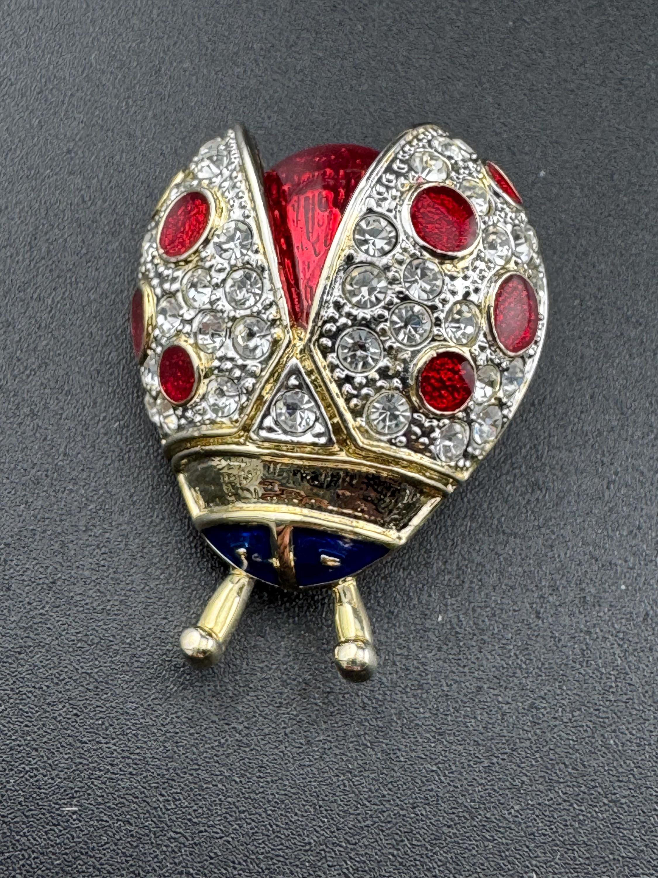 red and black enamel ladybird Brooch, 4cm ladybug