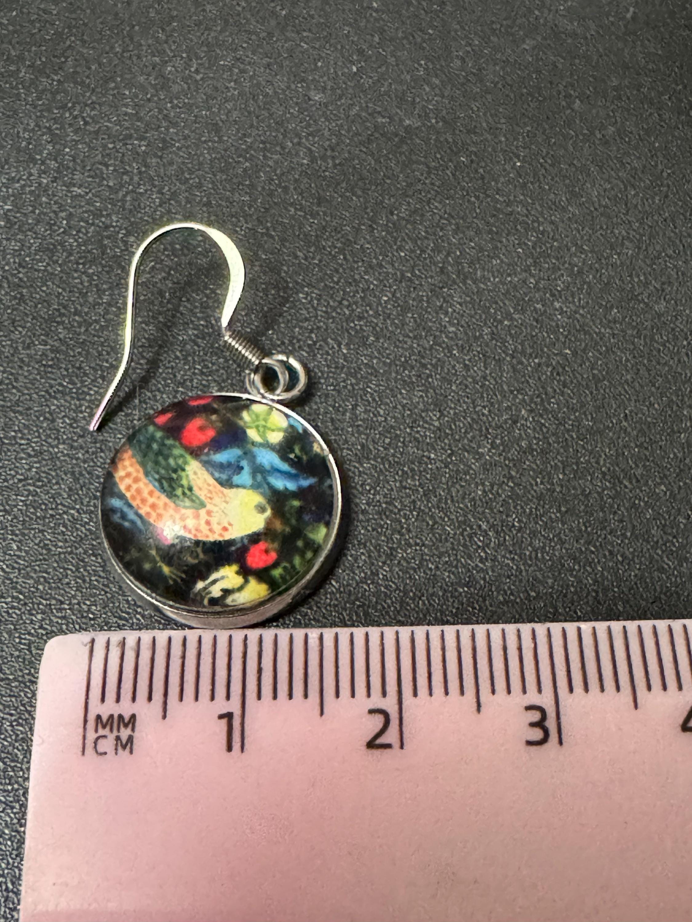 William Morris earrings strawberry thief print 18mm round glass cabochon non tarnish stainless steel