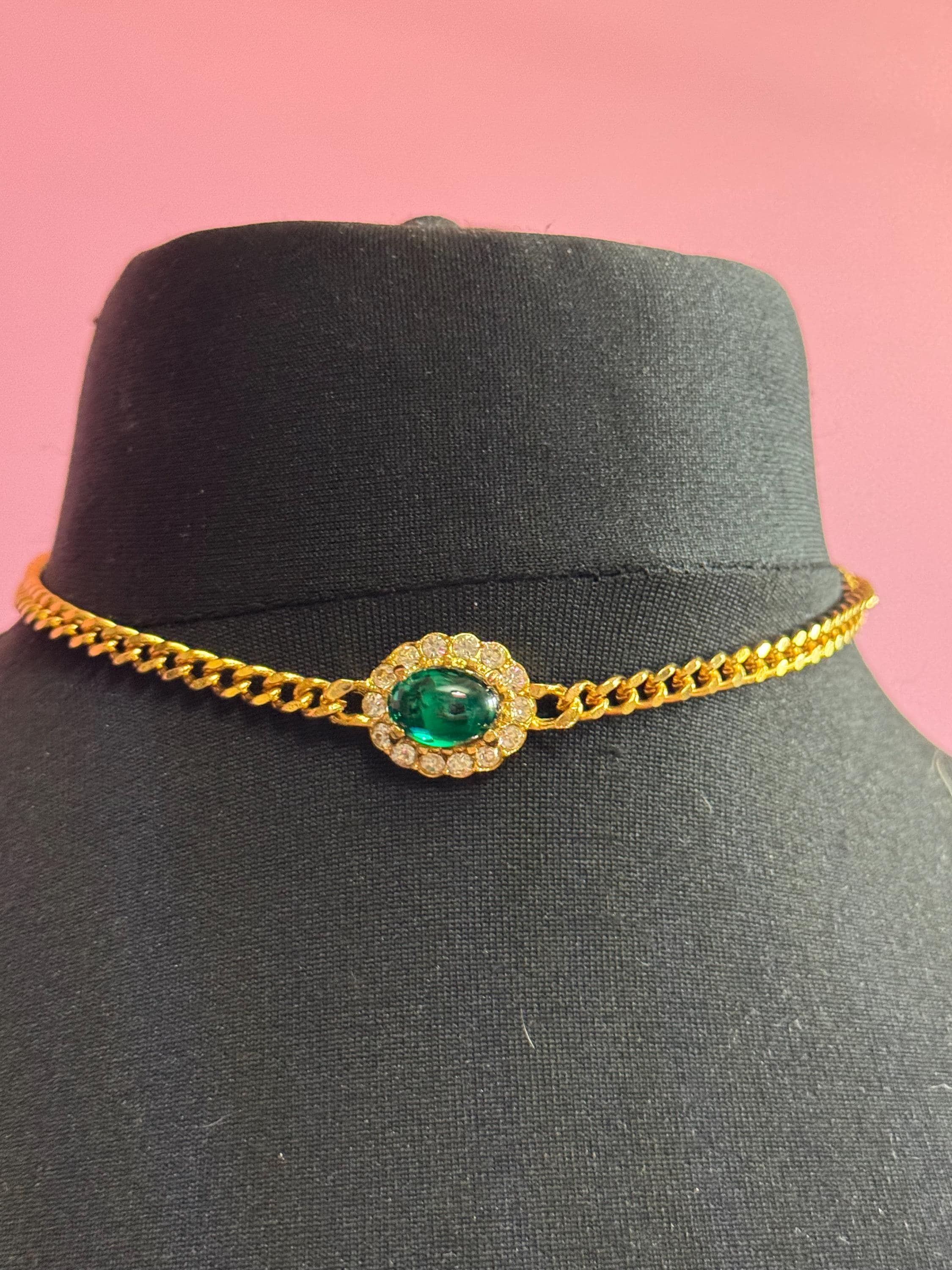 Vintage 1980s Swarovski Emerald Green Diamanté Choker