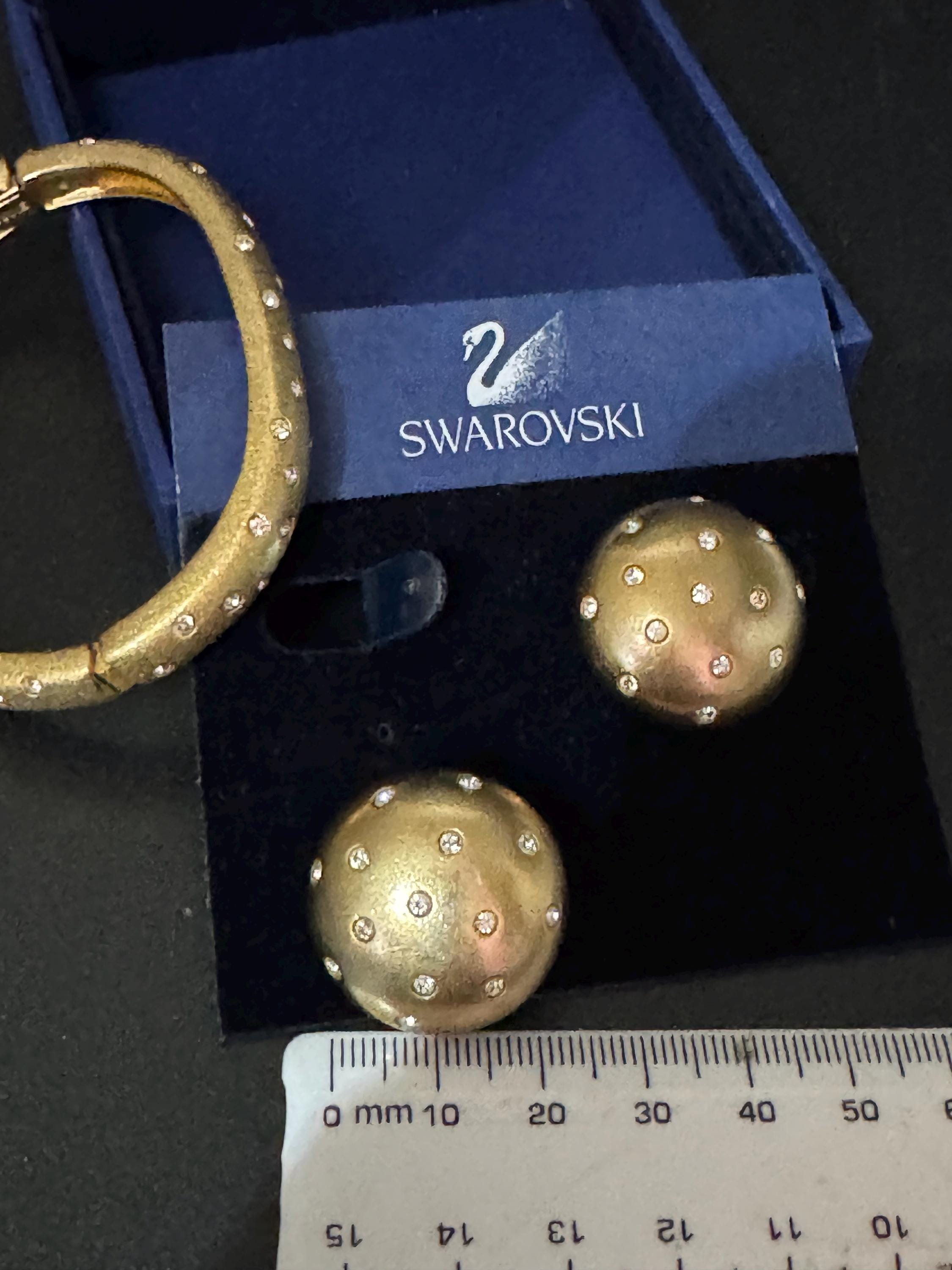 Swarovski Crystal Jewelry Set: Gold Plated Bangle and Clip Earrings, signed