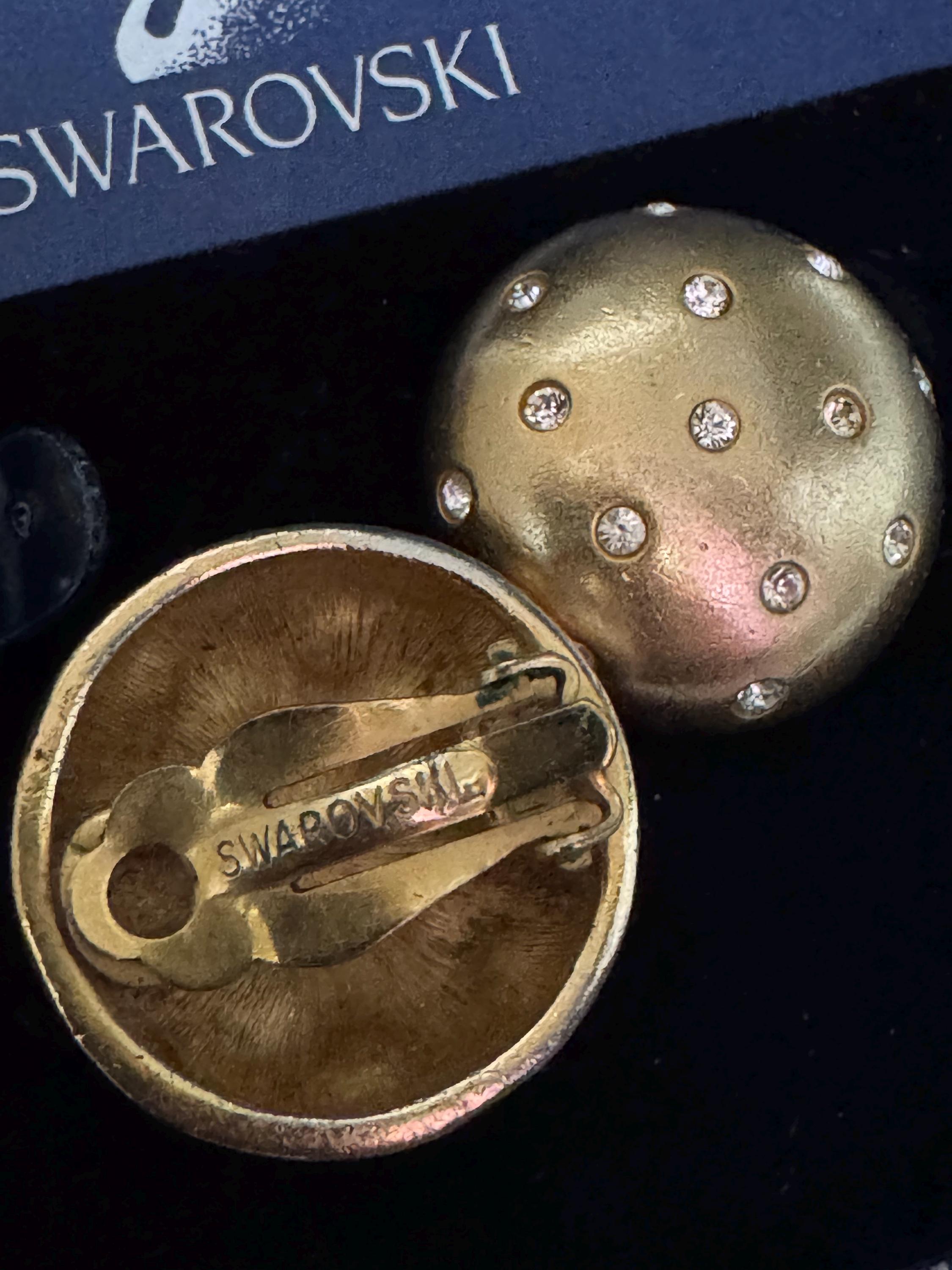 Swarovski Crystal Jewelry Set: Gold Plated Bangle and Clip Earrings, signed