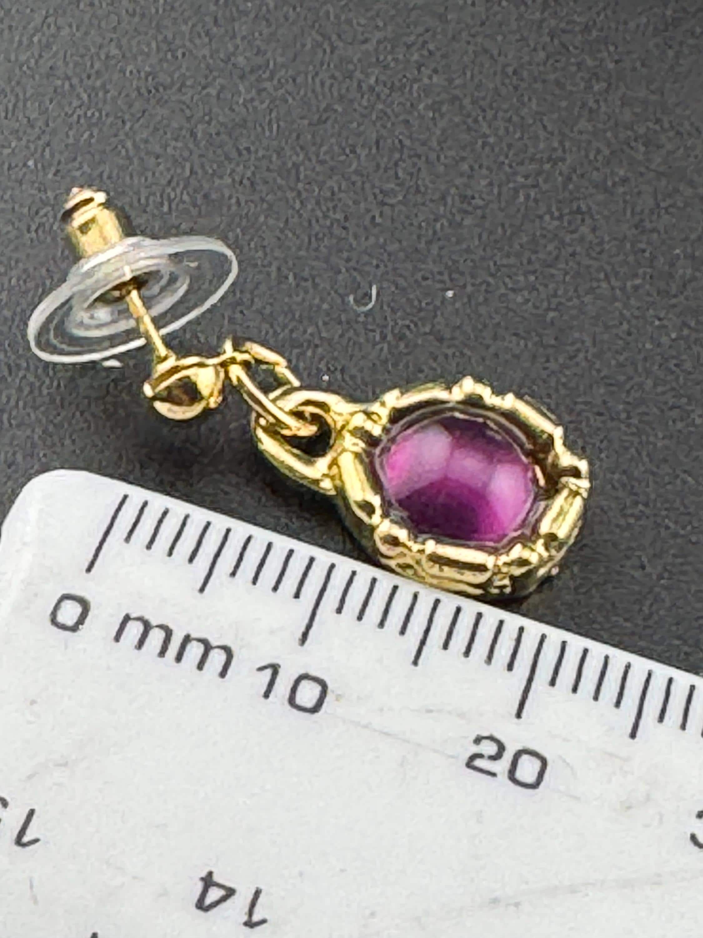 Vintage purple cabochon drop earrings, dainty