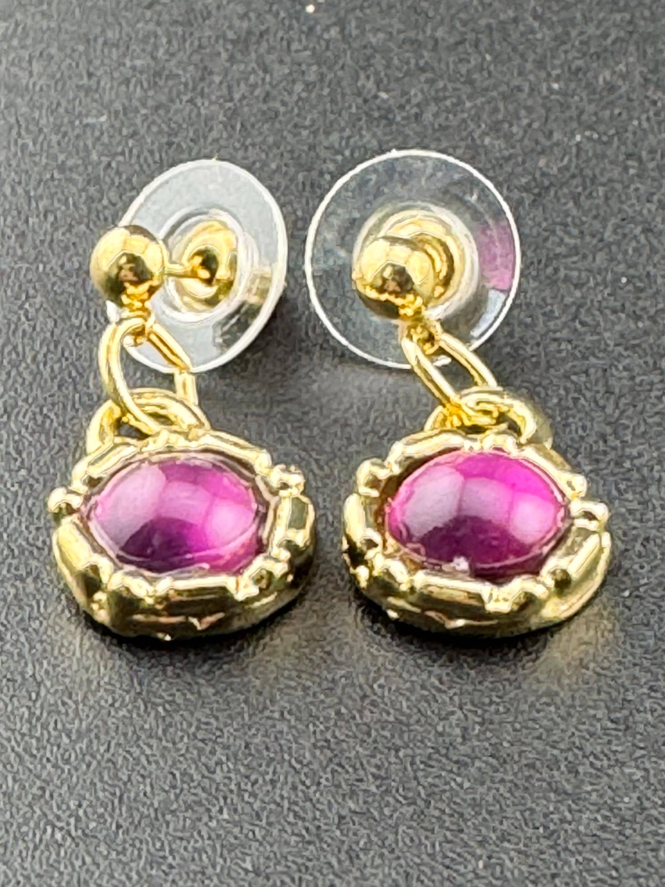 Vintage purple cabochon drop earrings, dainty