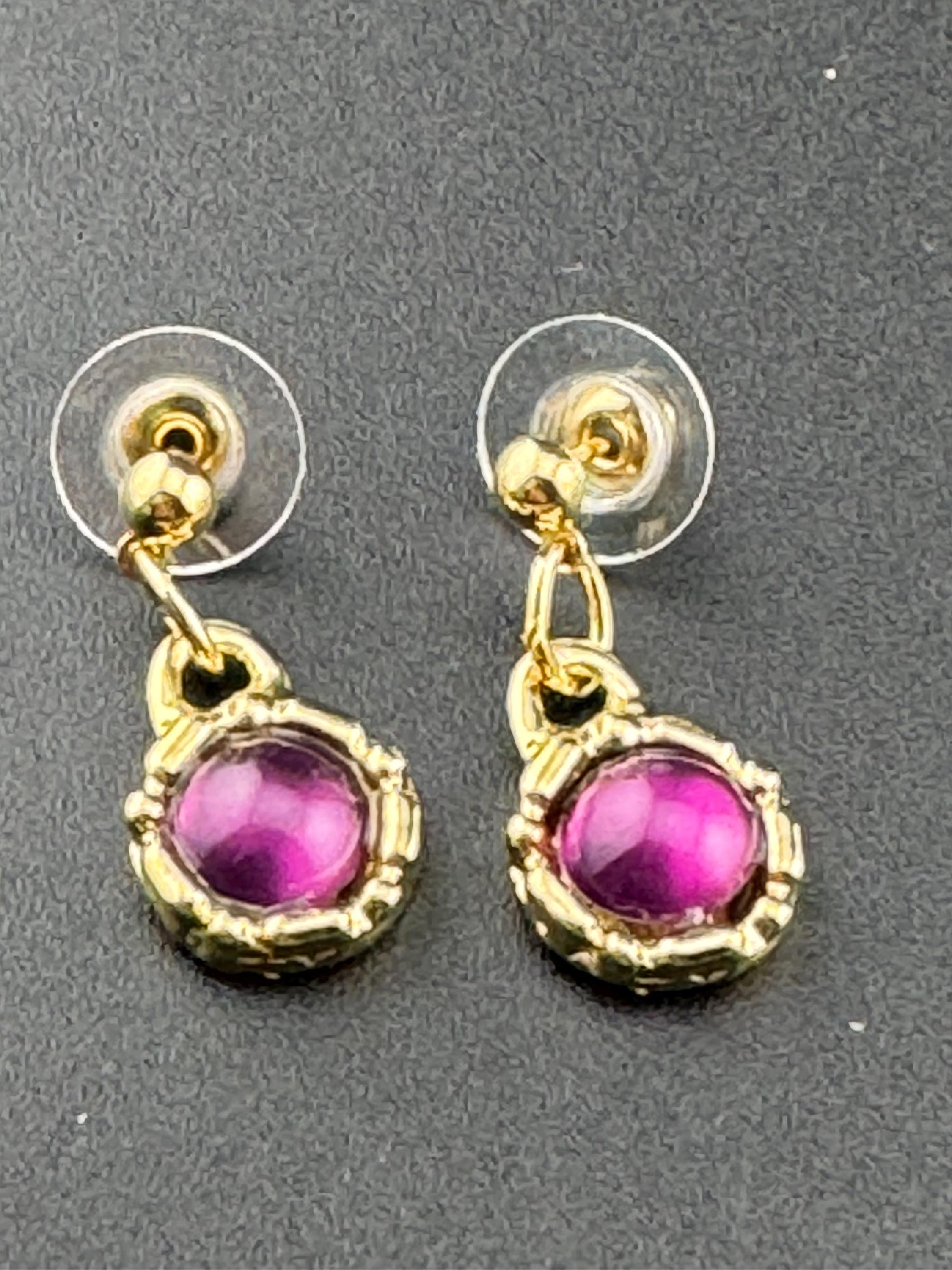 Vintage purple cabochon drop earrings, dainty