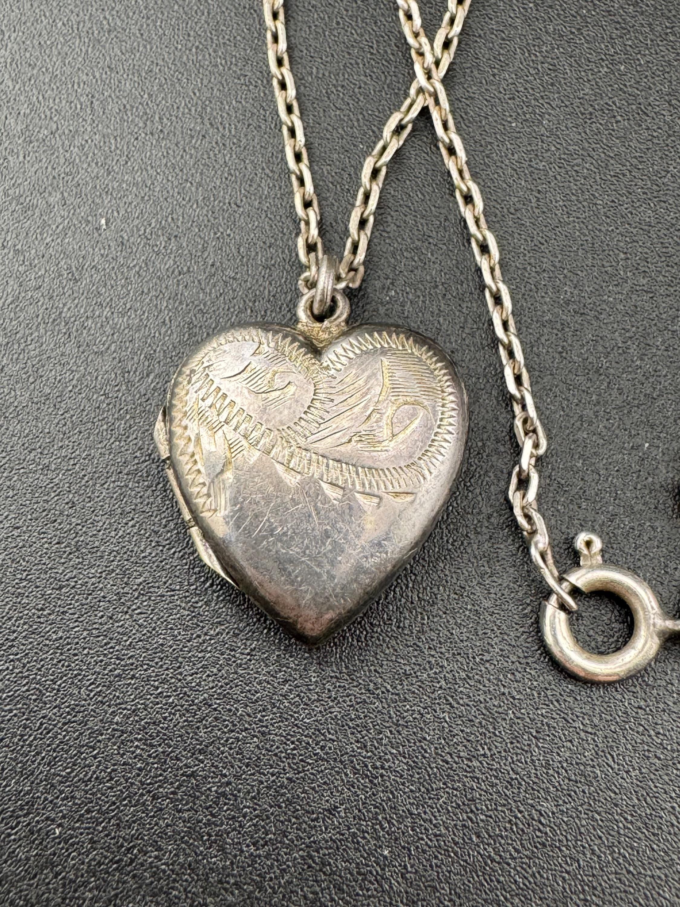 Vintage small heart silver photo Locket with engraved design, memorial keepsake stamped on a 925 silver chain